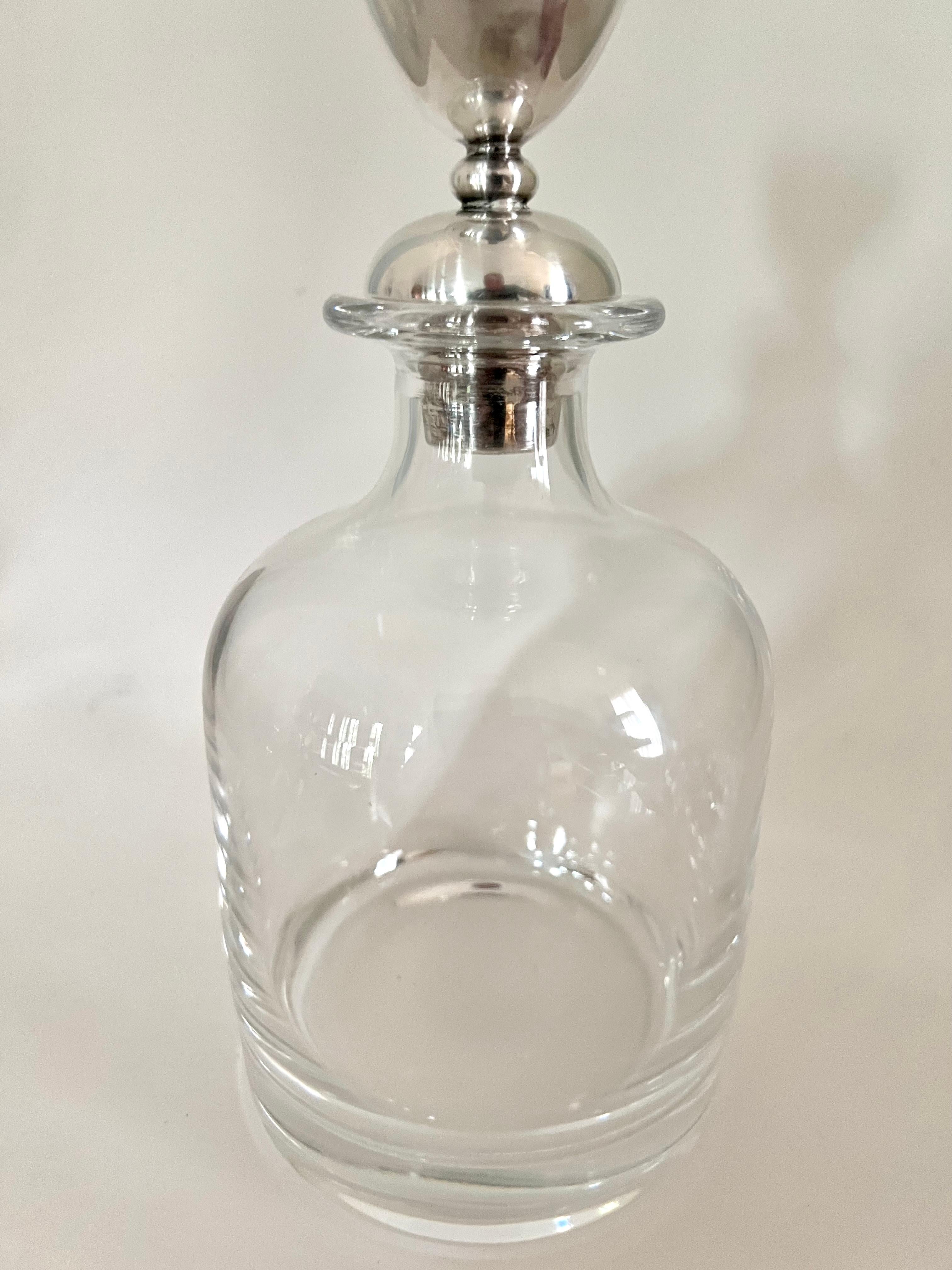 Crystal Italian Pampaloni Decanter with Sterling Silver Shot Glass Stopper In Good Condition For Sale In Los Angeles, CA