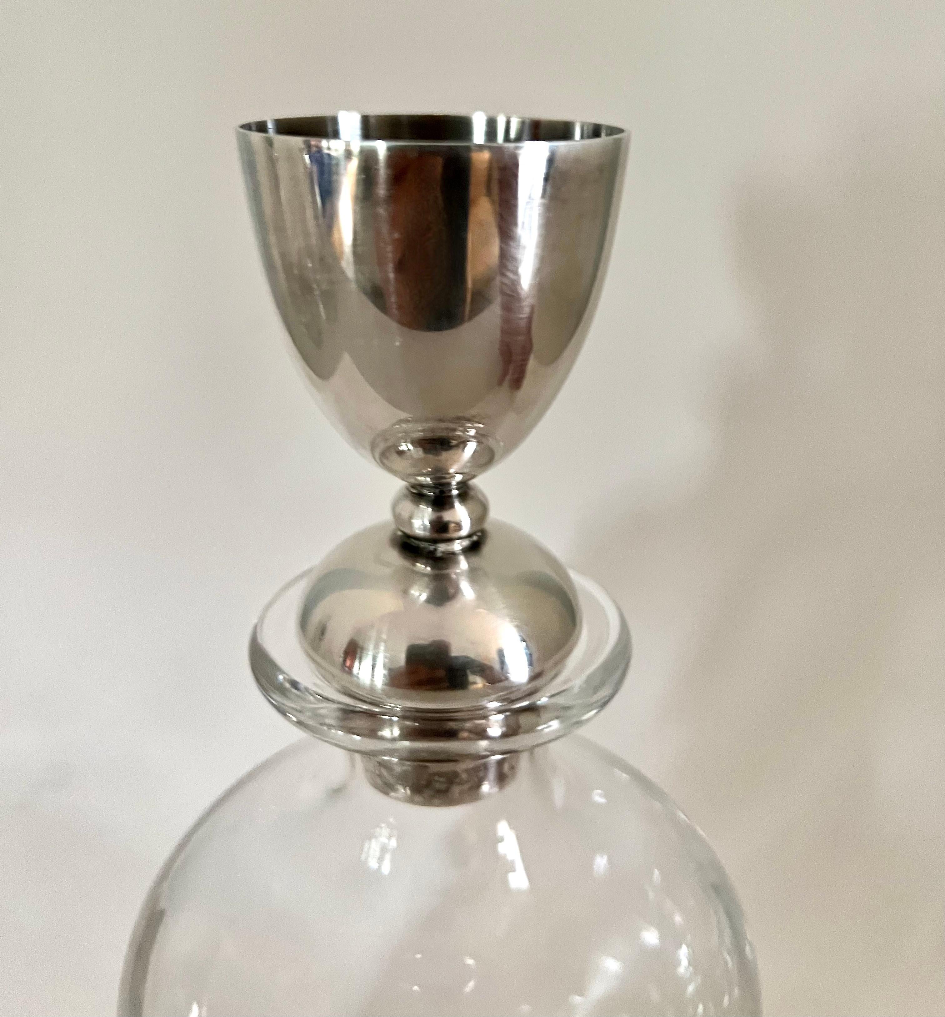 20th Century Crystal Italian Pampaloni Decanter with Sterling Silver Shot Glass Stopper For Sale