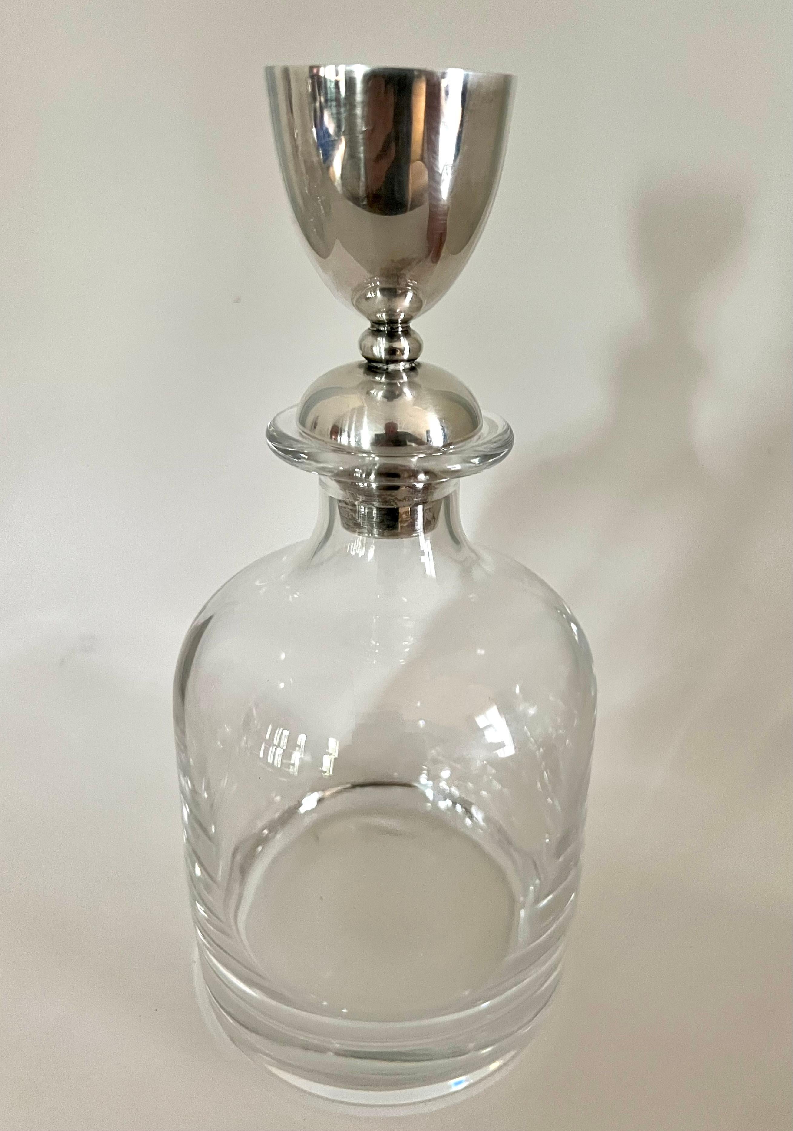 Crystal Italian Pampaloni Decanter with Sterling Silver Shot Glass Stopper For Sale 2