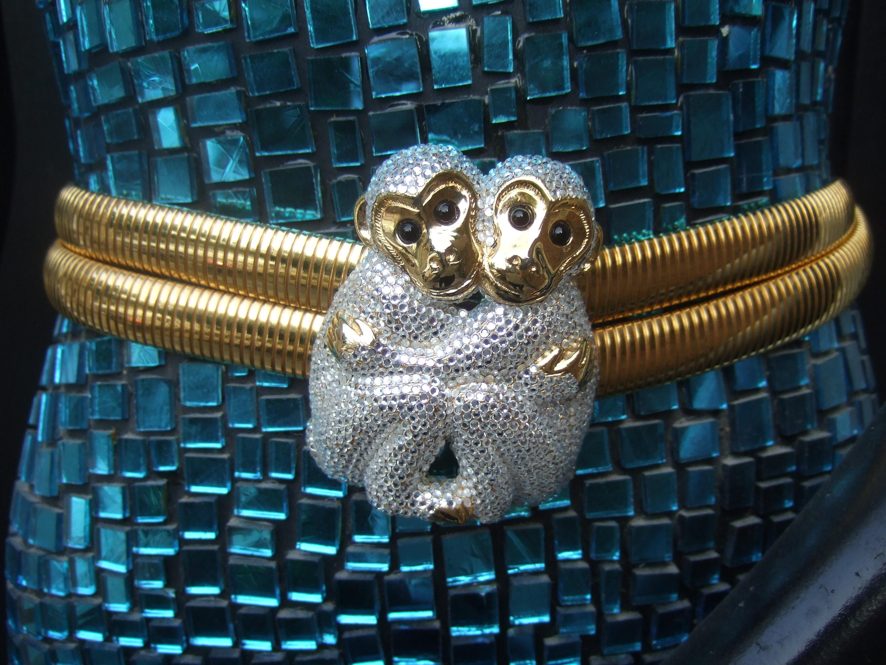 De las mujeres Cinturón elástico con incrustaciones de joyas de cristal Par de monos grandes c Años 80 en venta