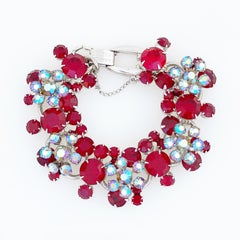 Crystal Juliana Five Link Bracelet With Floral Motif By DeLizza & Elster, 1960s