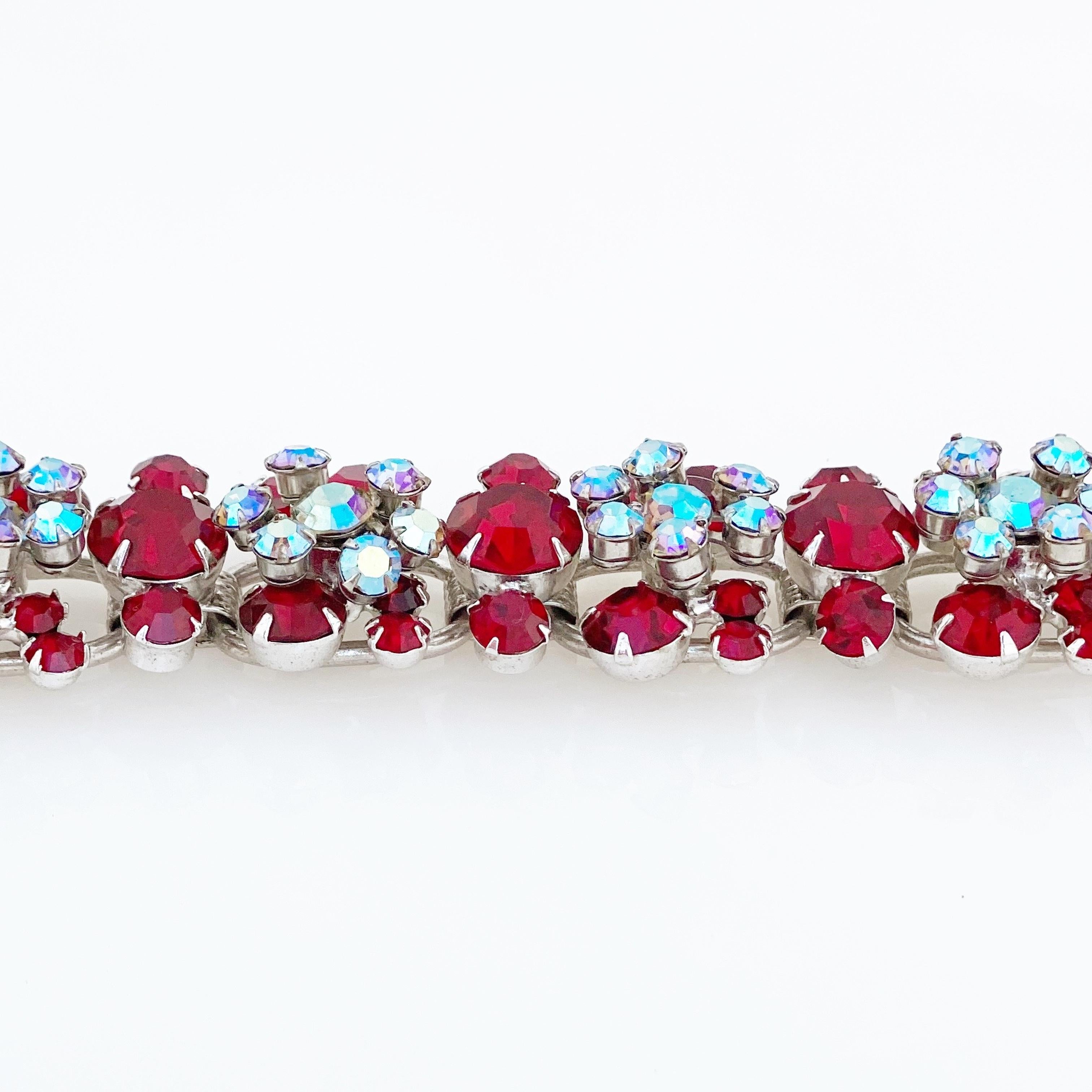 Modern Crystal Juliana Five Link Bracelet With Floral Motif By DeLizza & Elster, 1960s For Sale
