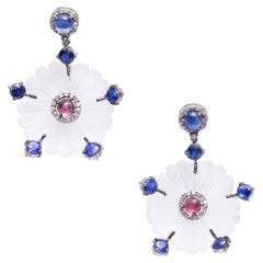 Crystal, Kyanite, Pink Tourmaline and Diamond Dangle Chandelier Earrings