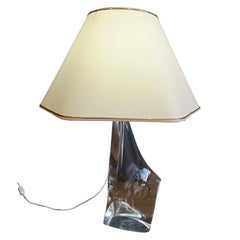 Crystal Lamp Signed "Cristal Ile de France", White Lampshade