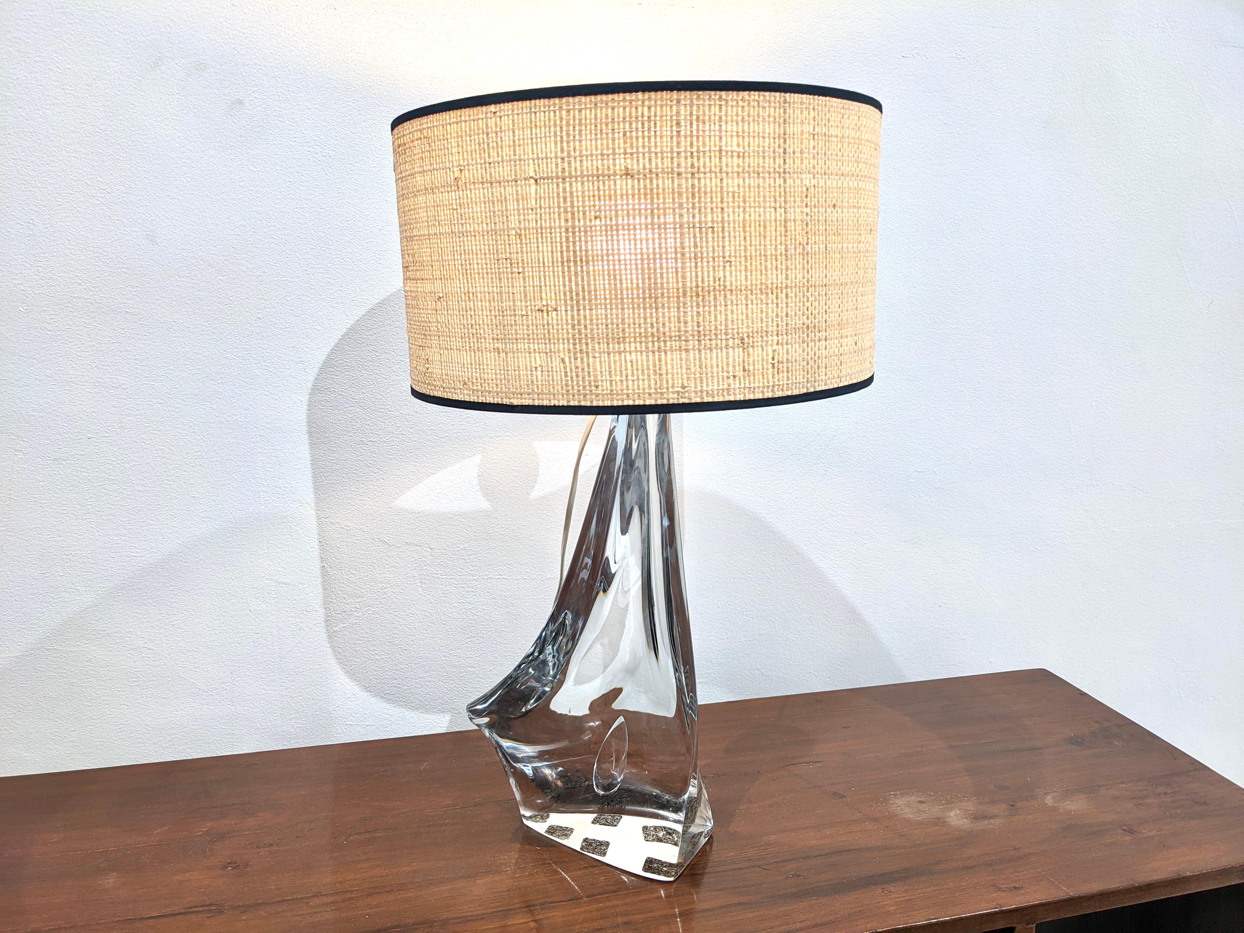 Mid-Century Modern Crystal Lamp with Rattan Shade For Sale