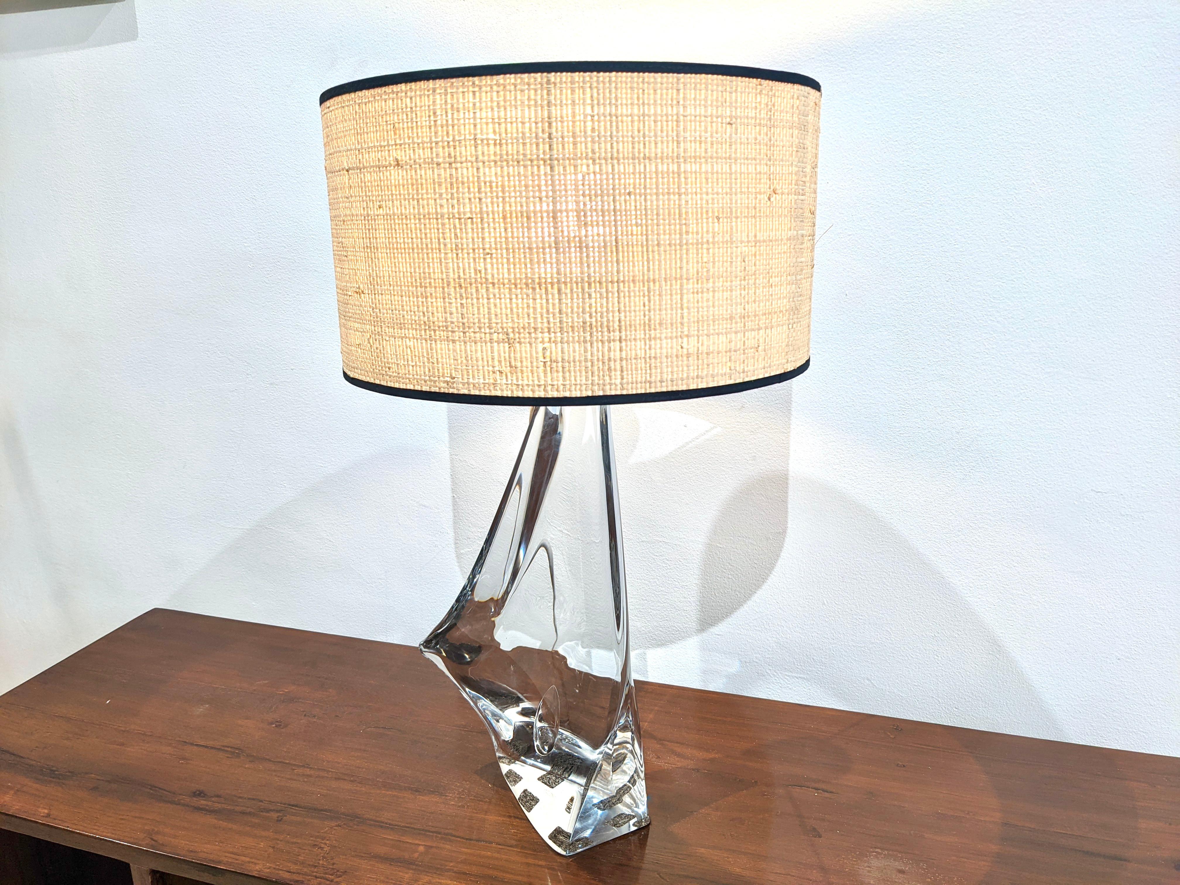 Crystal Lamp with Rattan Shade In Good Condition For Sale In lyon, FR