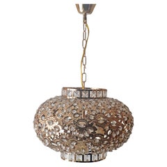 Gold Metal & Glass Crystal Lantern Hanging Lamp, Hollywood Regency