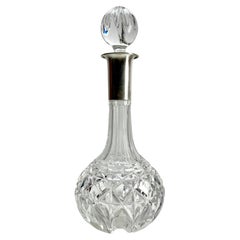 Crystal Large Decanter faceted silver mount  1930s
