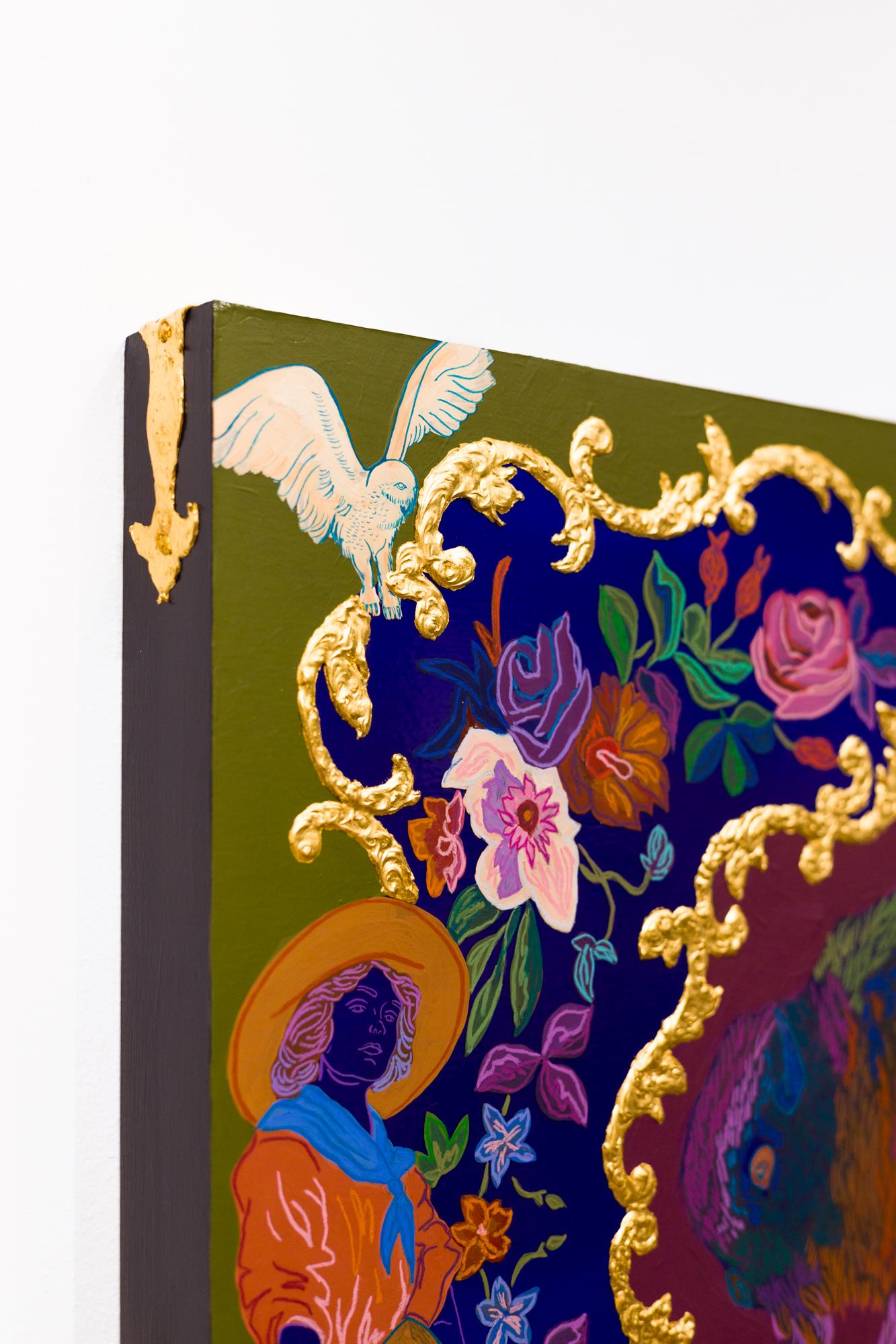 « Entourant », motifs de vache et de buffle, peinture de tapisserie mixte inspirée en vente 4