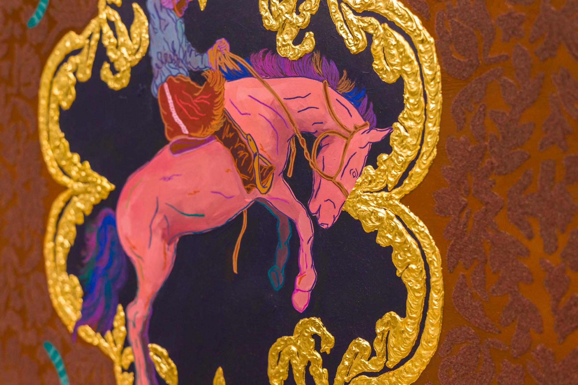 „Won't Take the Easy Road“ Motive aus dem Wilden Westen, Rindsleder auf ihrem Pferd, Gemälde im Angebot 5