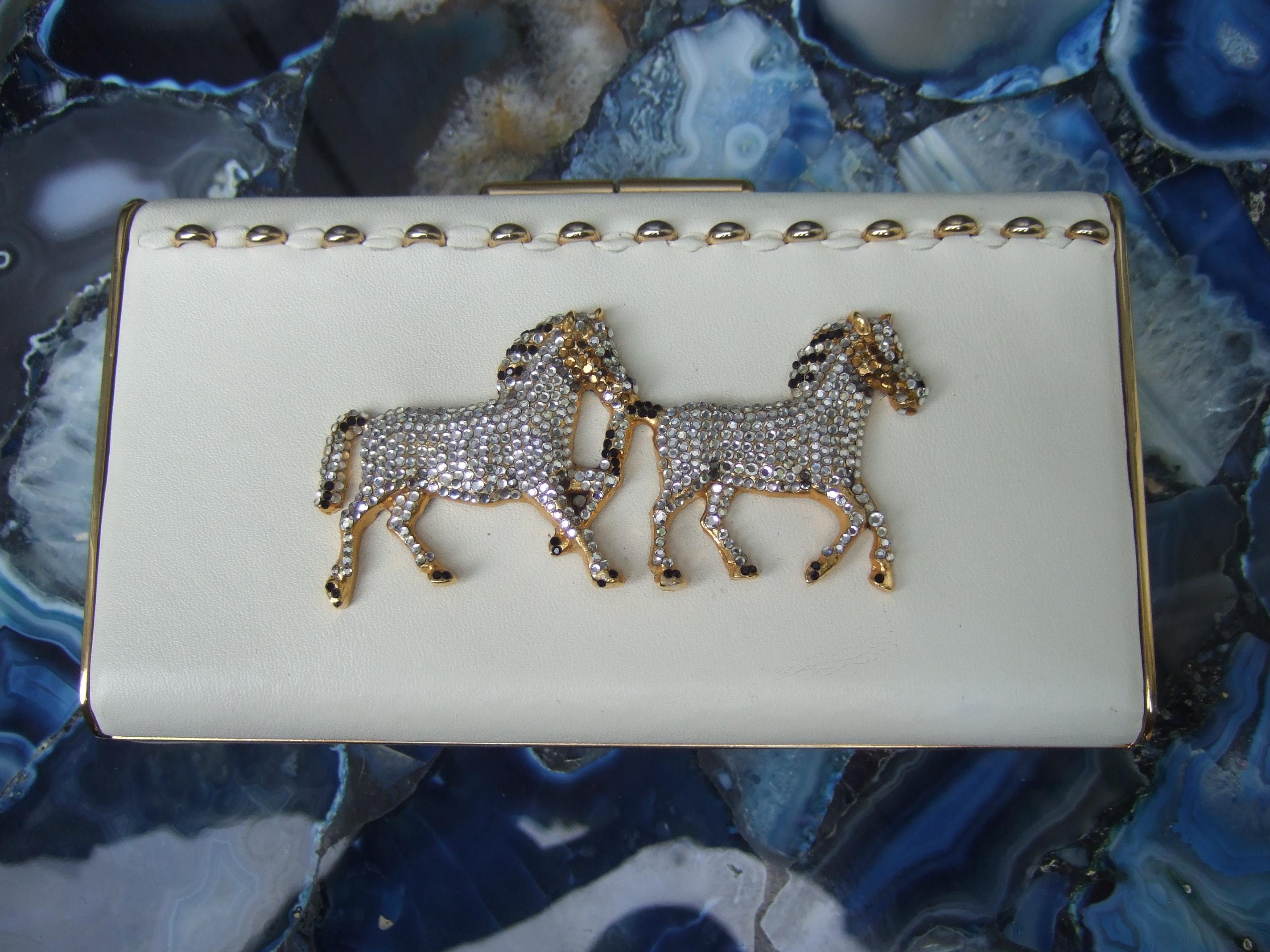 Crystal Leather Equine Minaudiere Clutch by Ermine Beverly Hills c 1980s 7