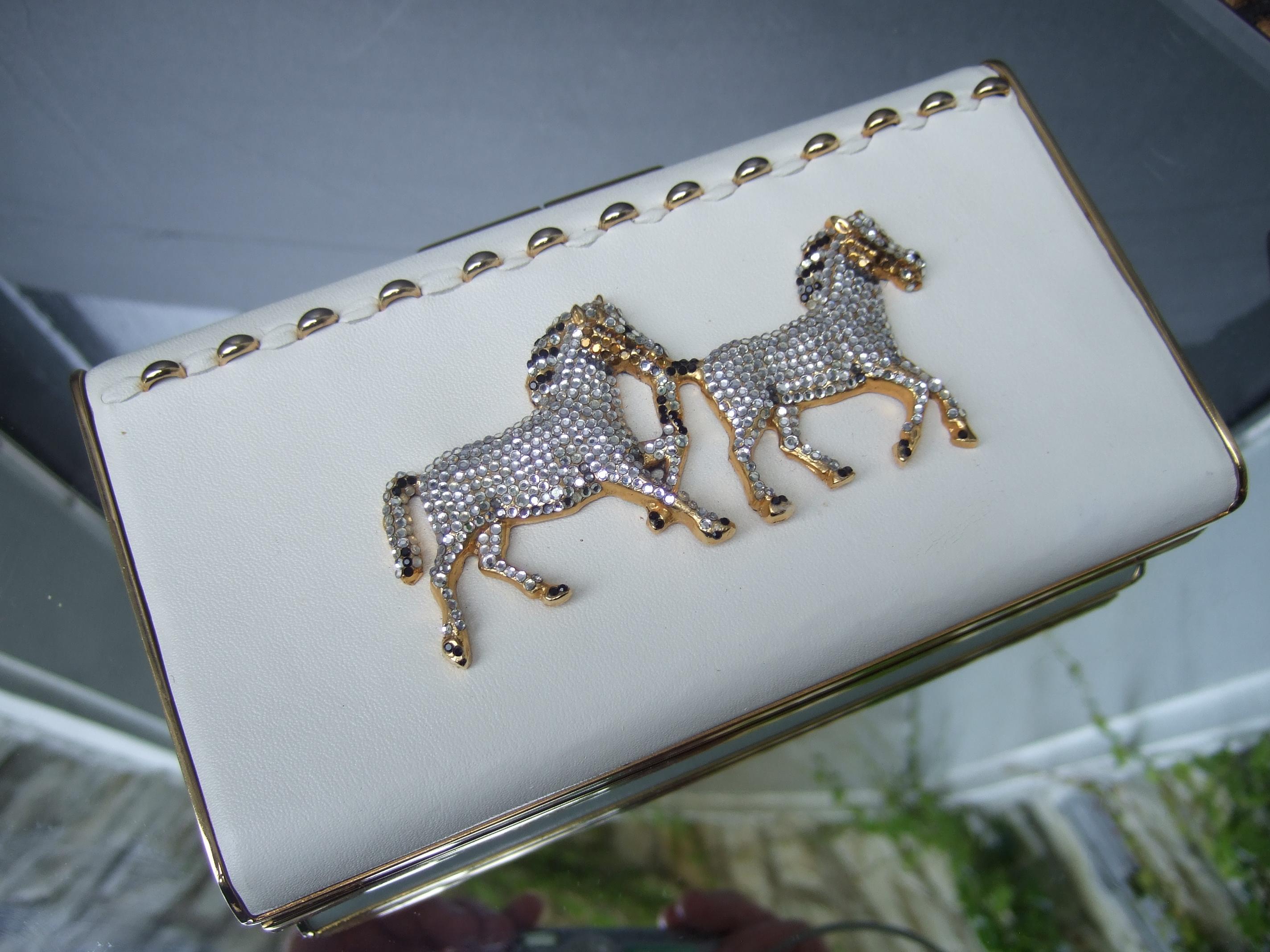 Crystal Leather Equine Minaudiere Clutch by Ermine Beverly Hills c 1980s 8