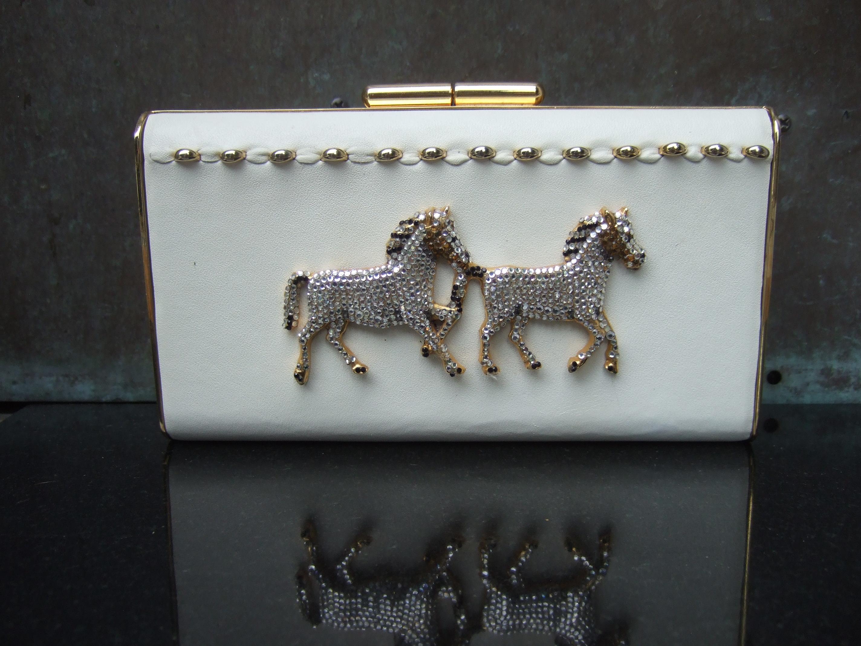 Crystal Leather Equine Minaudiere Clutch by Ermine Beverly Hills c 1980s 9