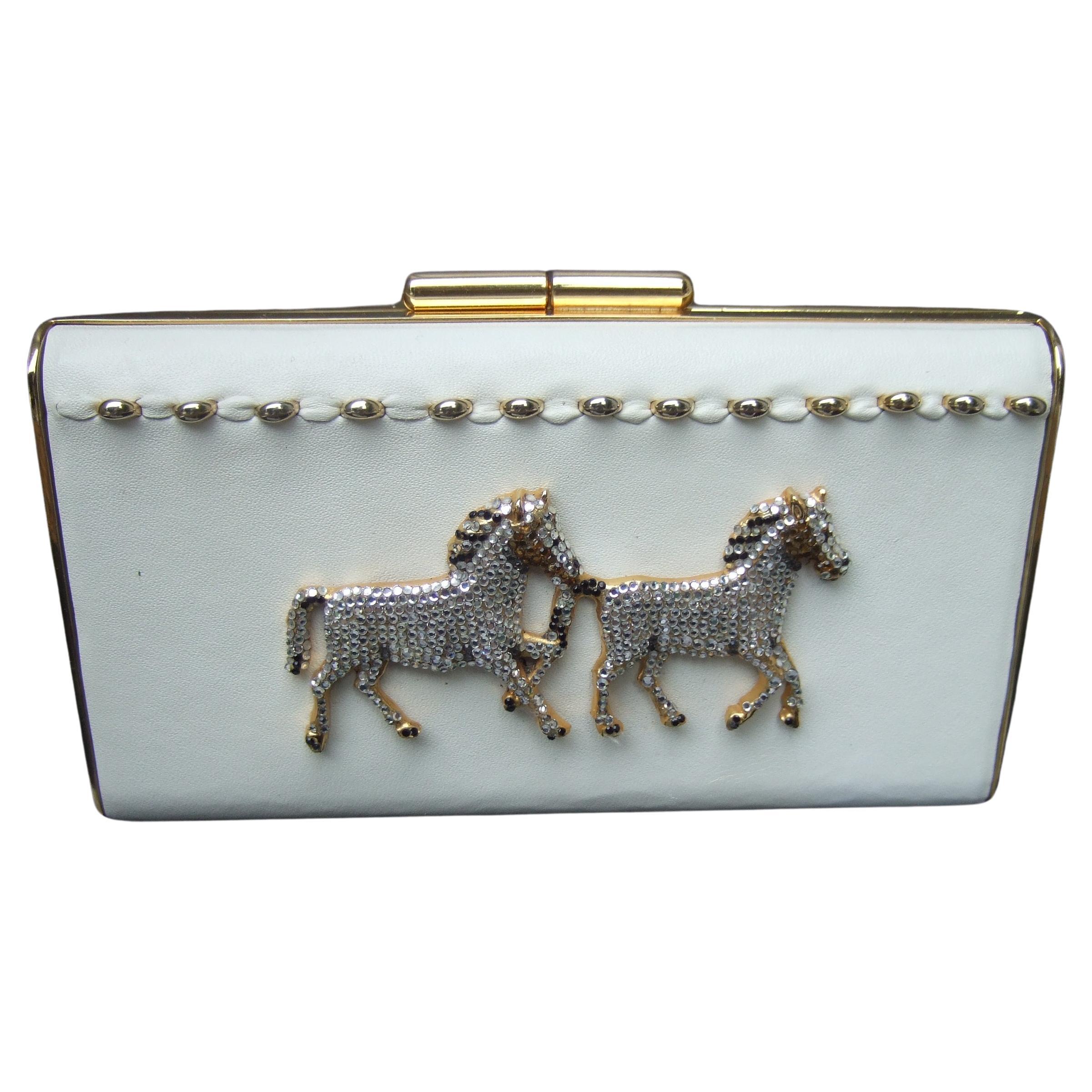 Crystal Leather Equine Minaudiere Clutch by Ermine Beverly Hills c 1980s 10