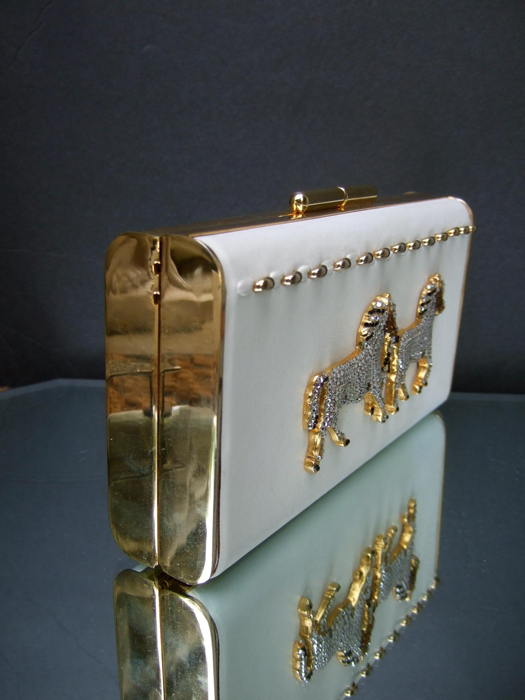 Crystal Leather Equine Minaudiere Clutch by Ermine Beverly Hills c 1980s In Good Condition In University City, MO
