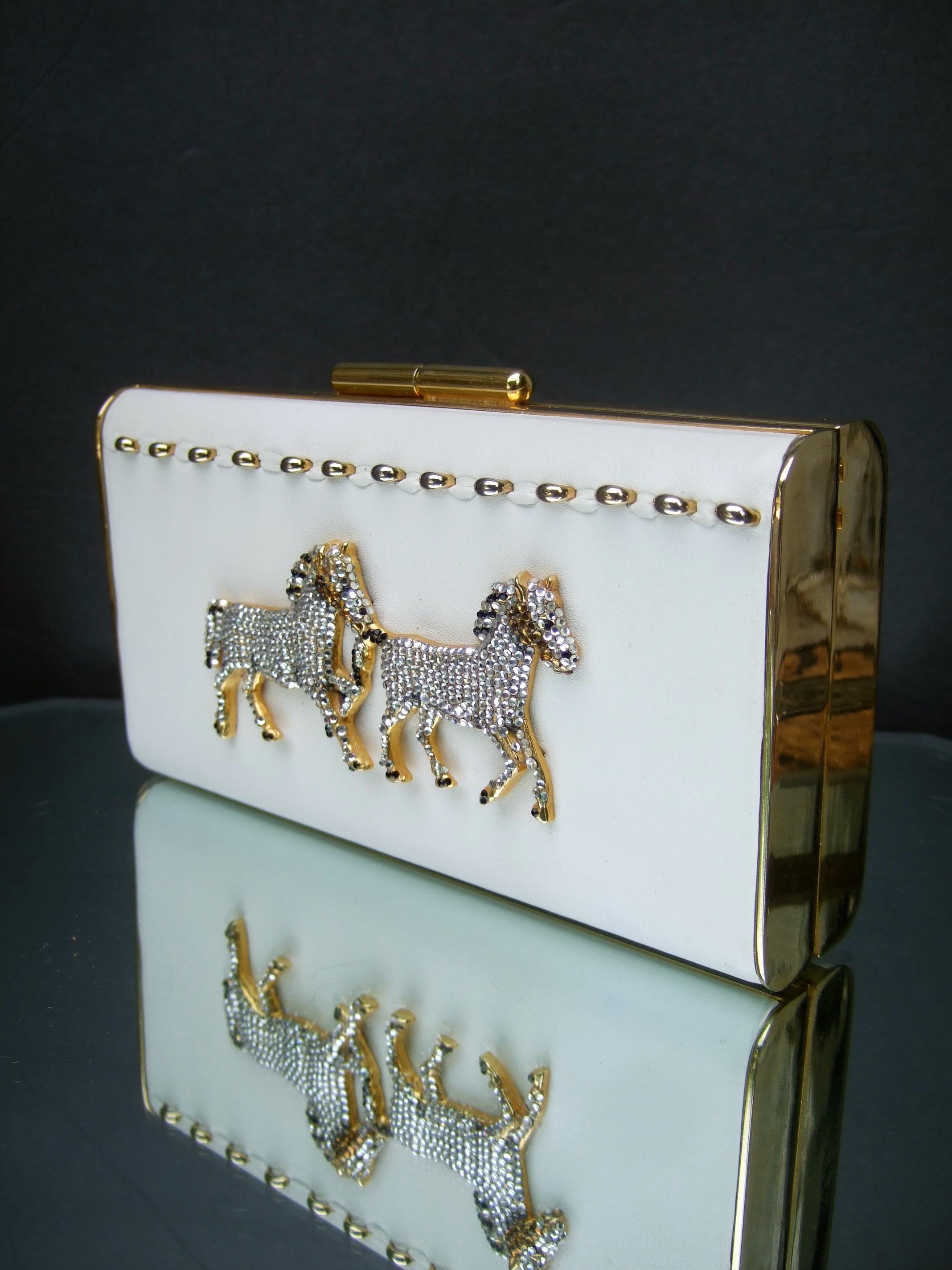 Women's Crystal Leather Equine Minaudiere Clutch by Ermine Beverly Hills c 1980s