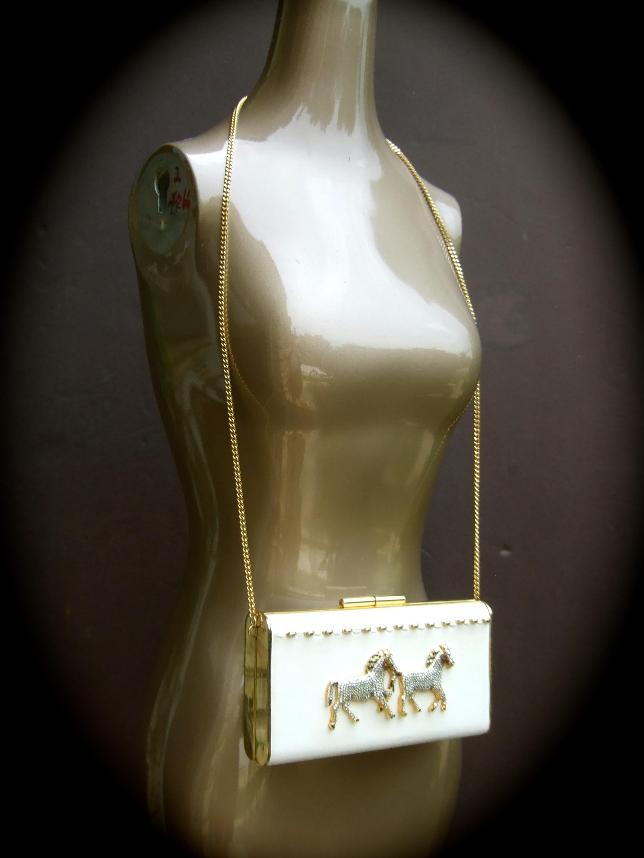 Crystal Leather Equine Minaudiere Clutch by Ermine Beverly Hills c 1980s 1
