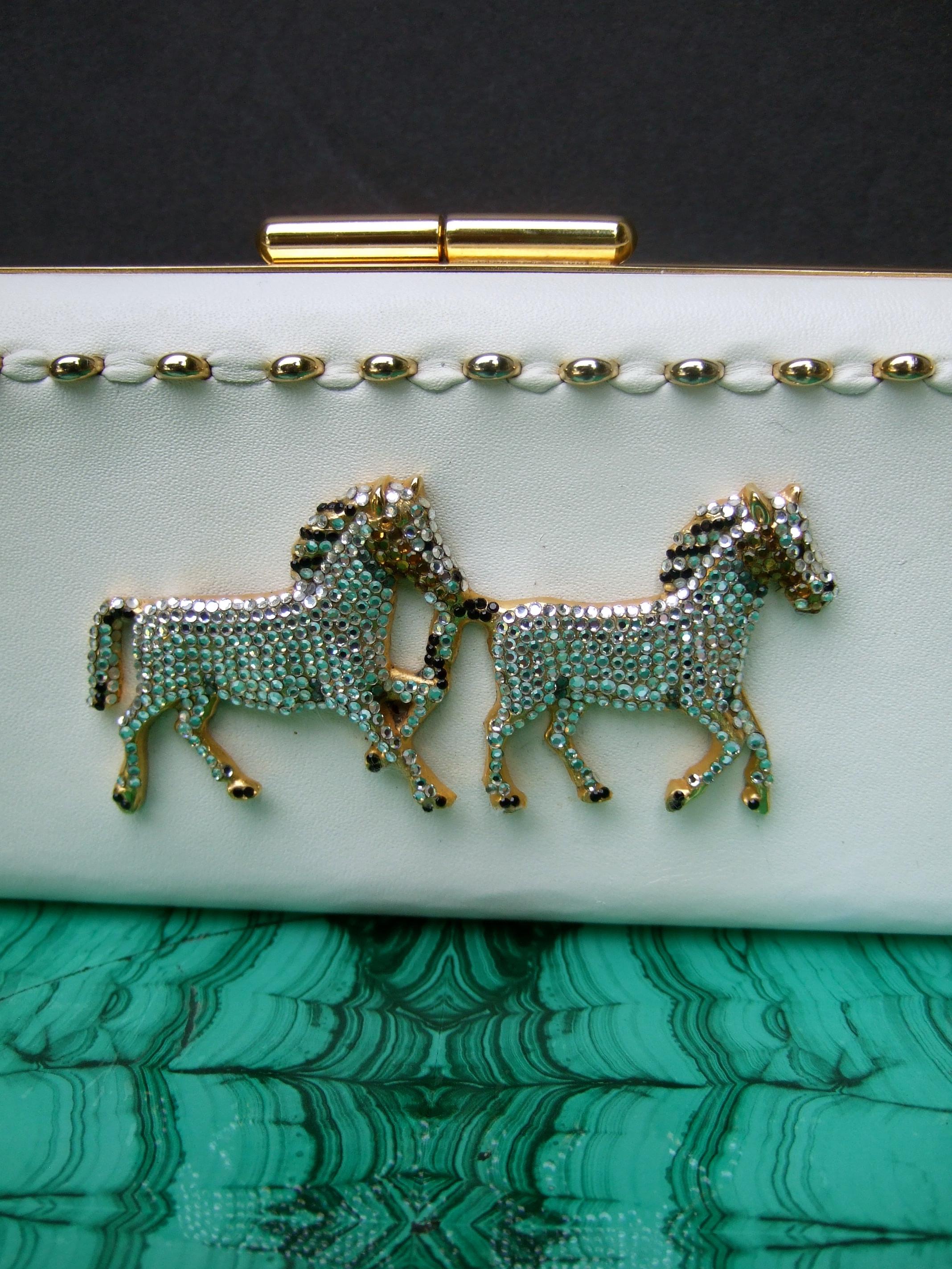 Crystal Leather Equine Minaudiere Clutch by Ermine Beverly Hills c 1980s 2