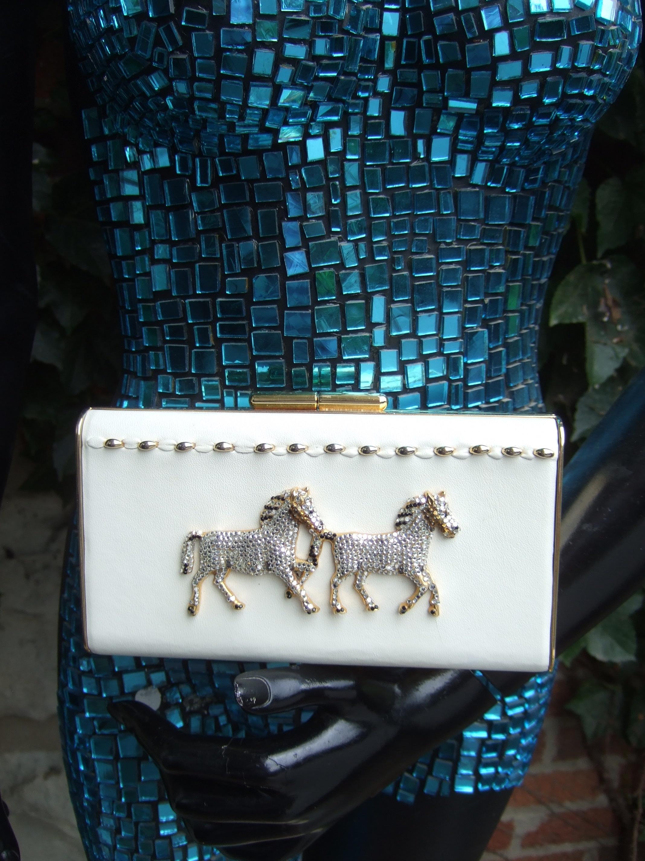 Crystal Leather Equine Minaudiere Clutch by Ermine Beverly Hills c 1980s 3