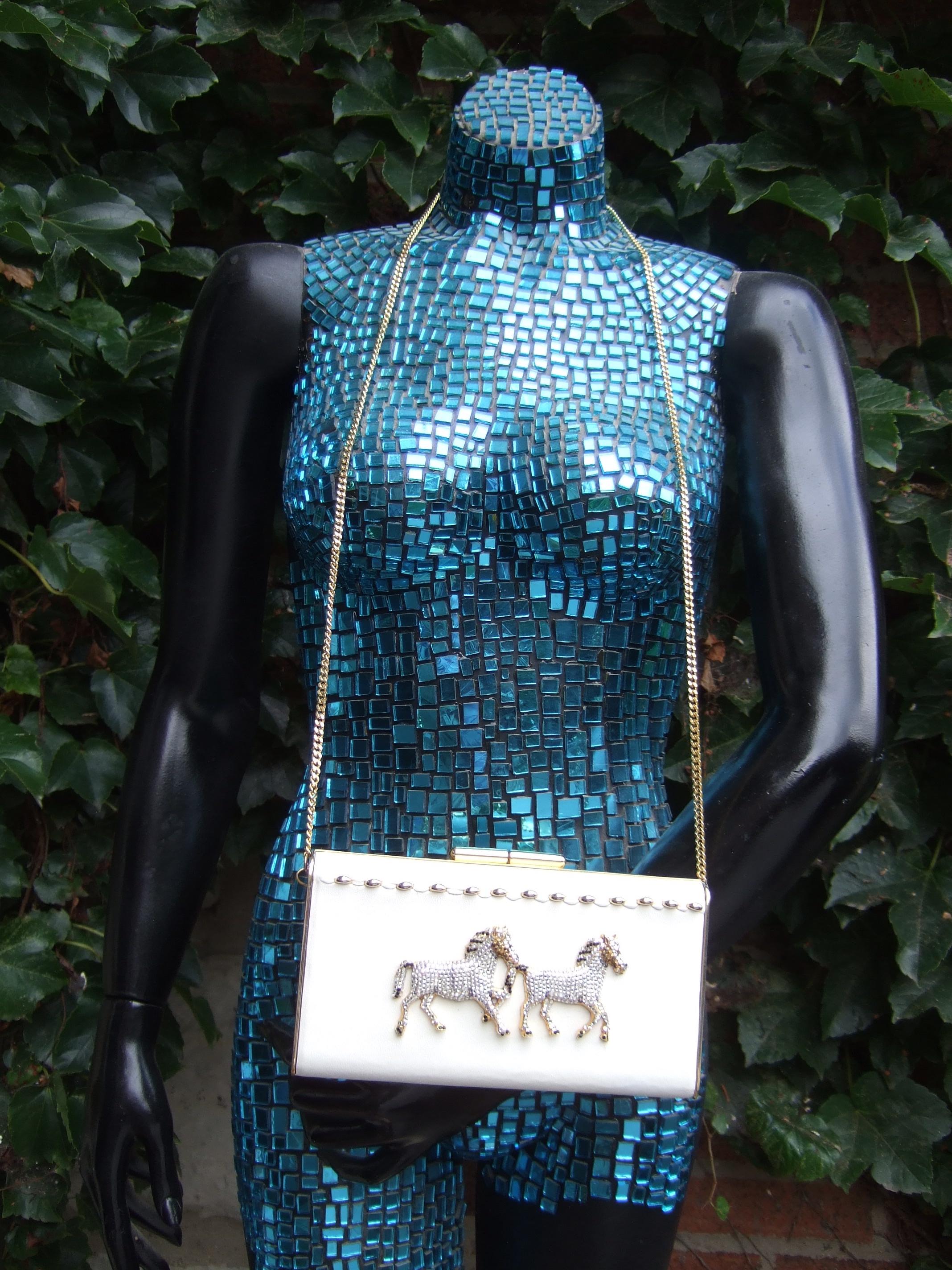 Crystal Leather Equine Minaudiere Clutch by Ermine Beverly Hills c 1980s 4