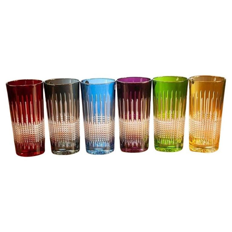 Polish Crystal Long Drink Glasses 6 pcs (11.8 fl oz) multicolored For Sale