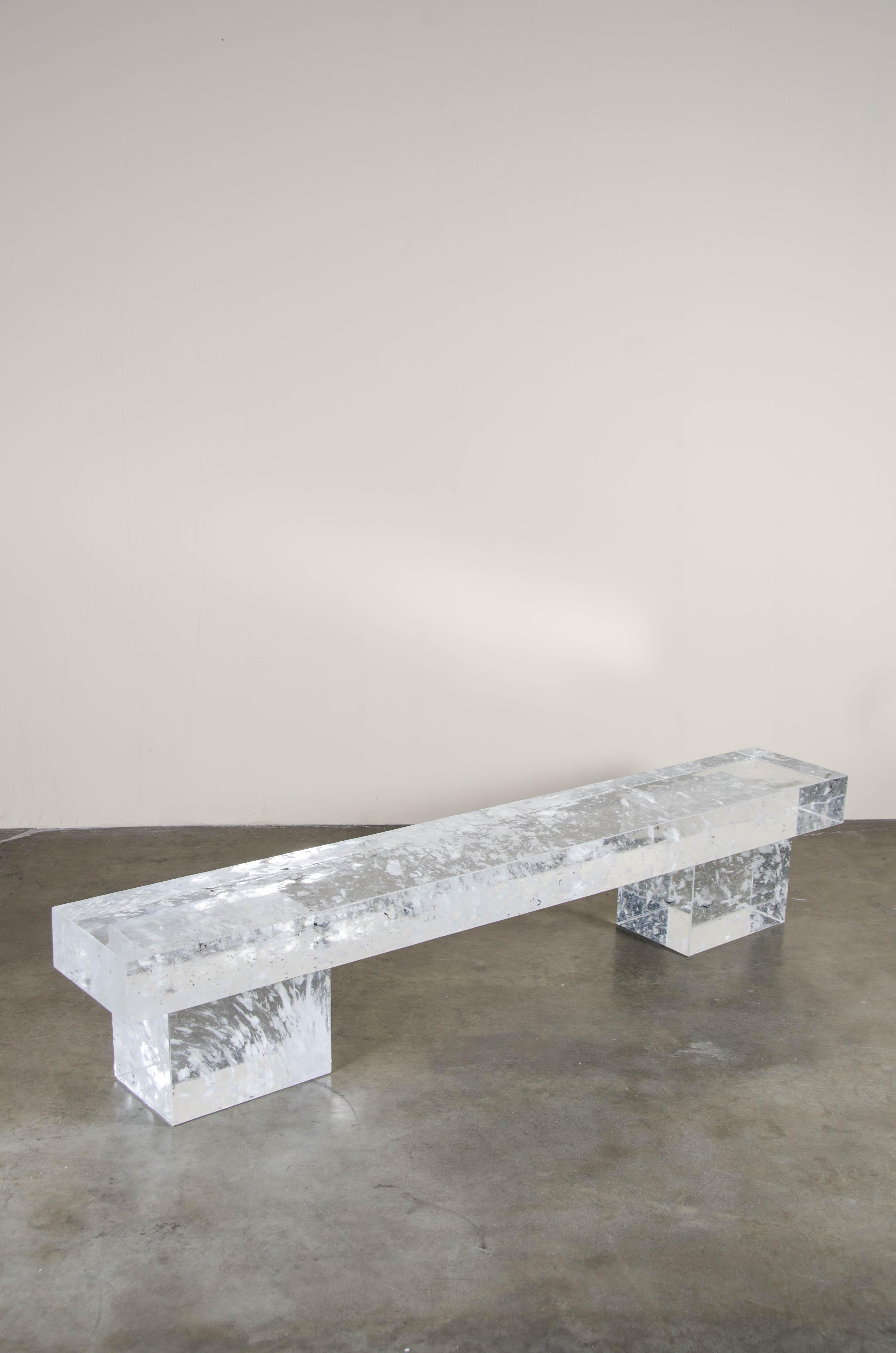 Crystal Low Bench by Robert Kuo, Hand Carved In New Condition In Los Angeles, CA