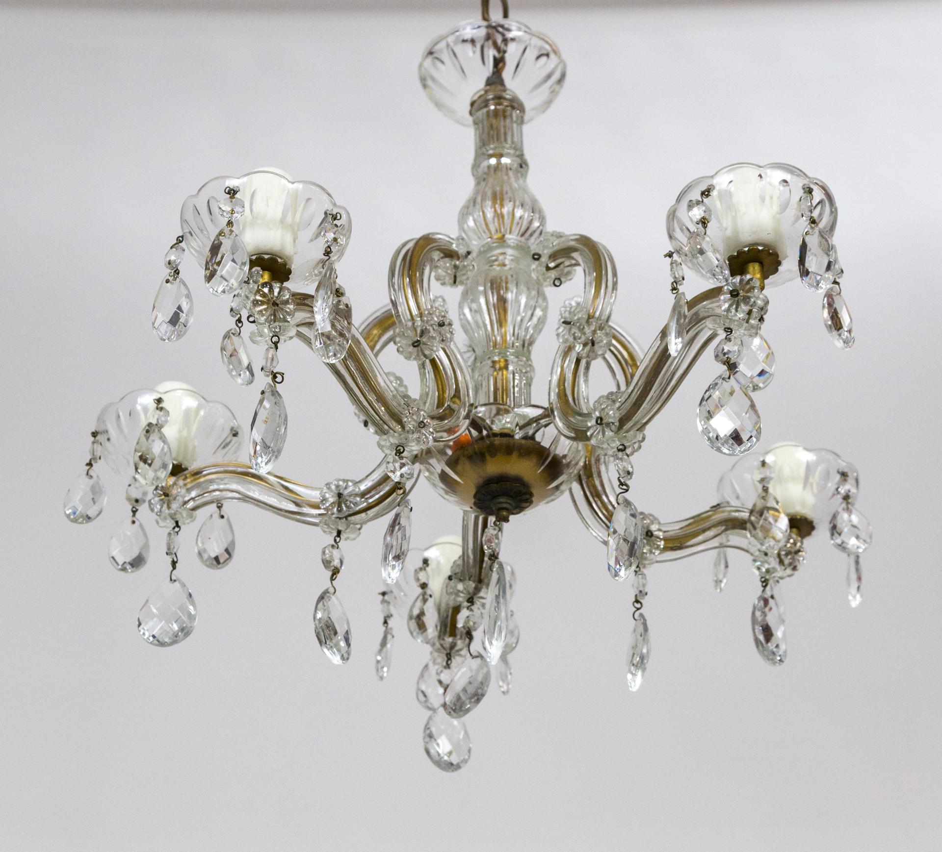 Crystal Maria Theresa 5-Light Chandelier In Good Condition In San Francisco, CA