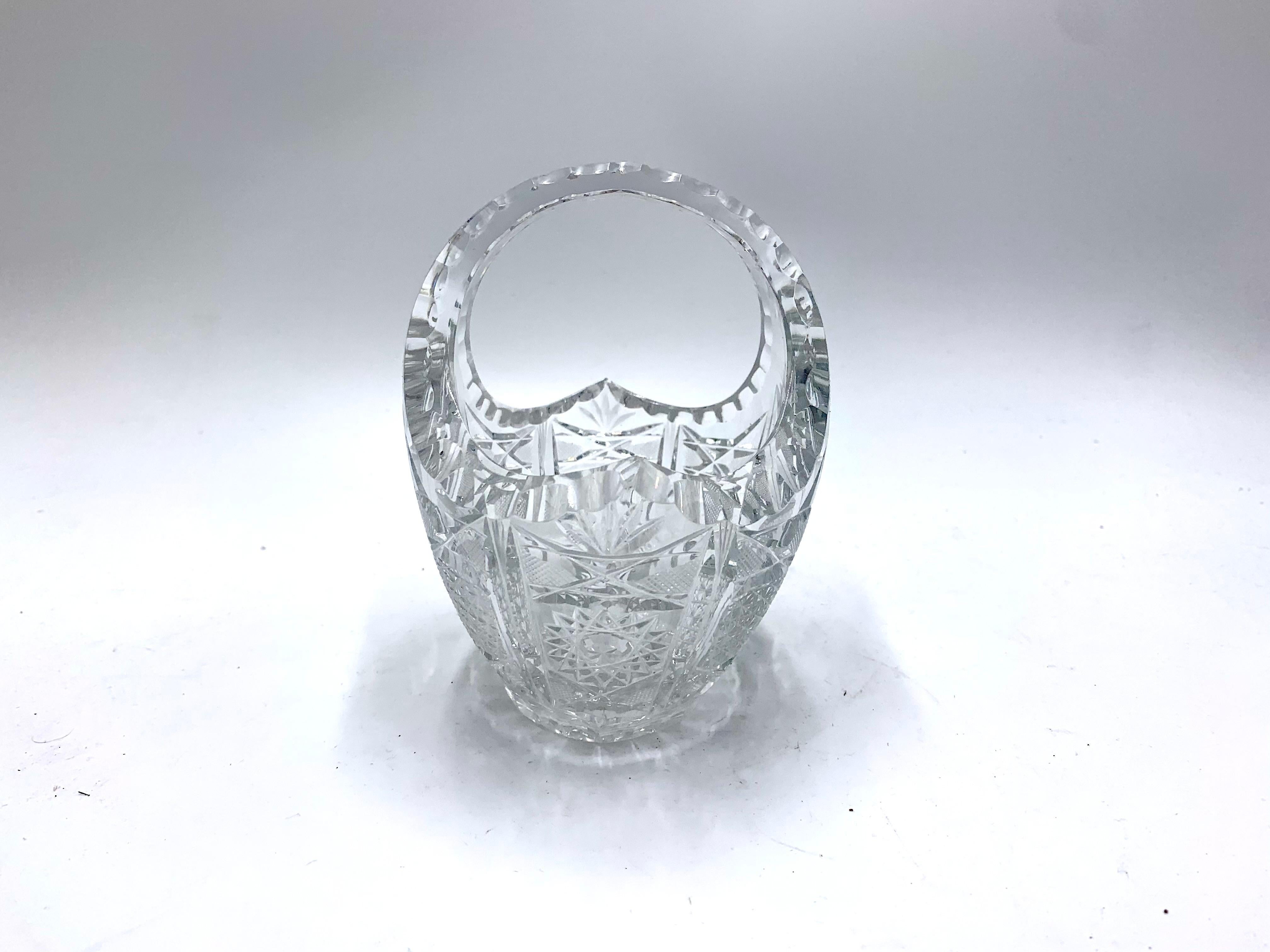 Mid-20th Century Crystal Micentury Decorative Basket, Poland, 1950s For Sale