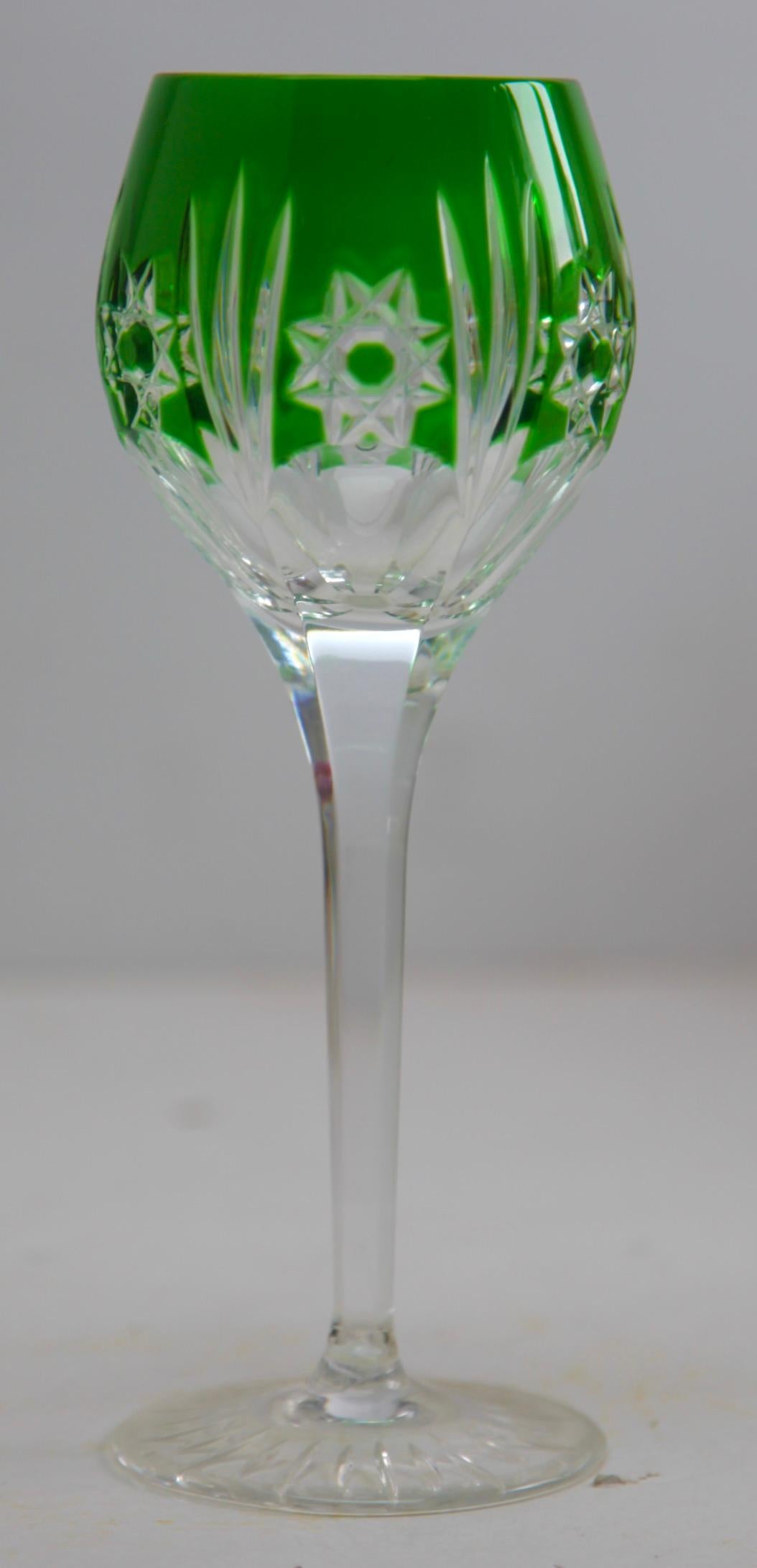 Faceted Crystal Mix Set of 12 Stem Glasses + 6 Water Goblets Colored Cut to Clear