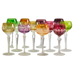 Retro Crystal Mix Set of 12 Stem Glasses + 6 Water Goblets Colored Cut to Clear