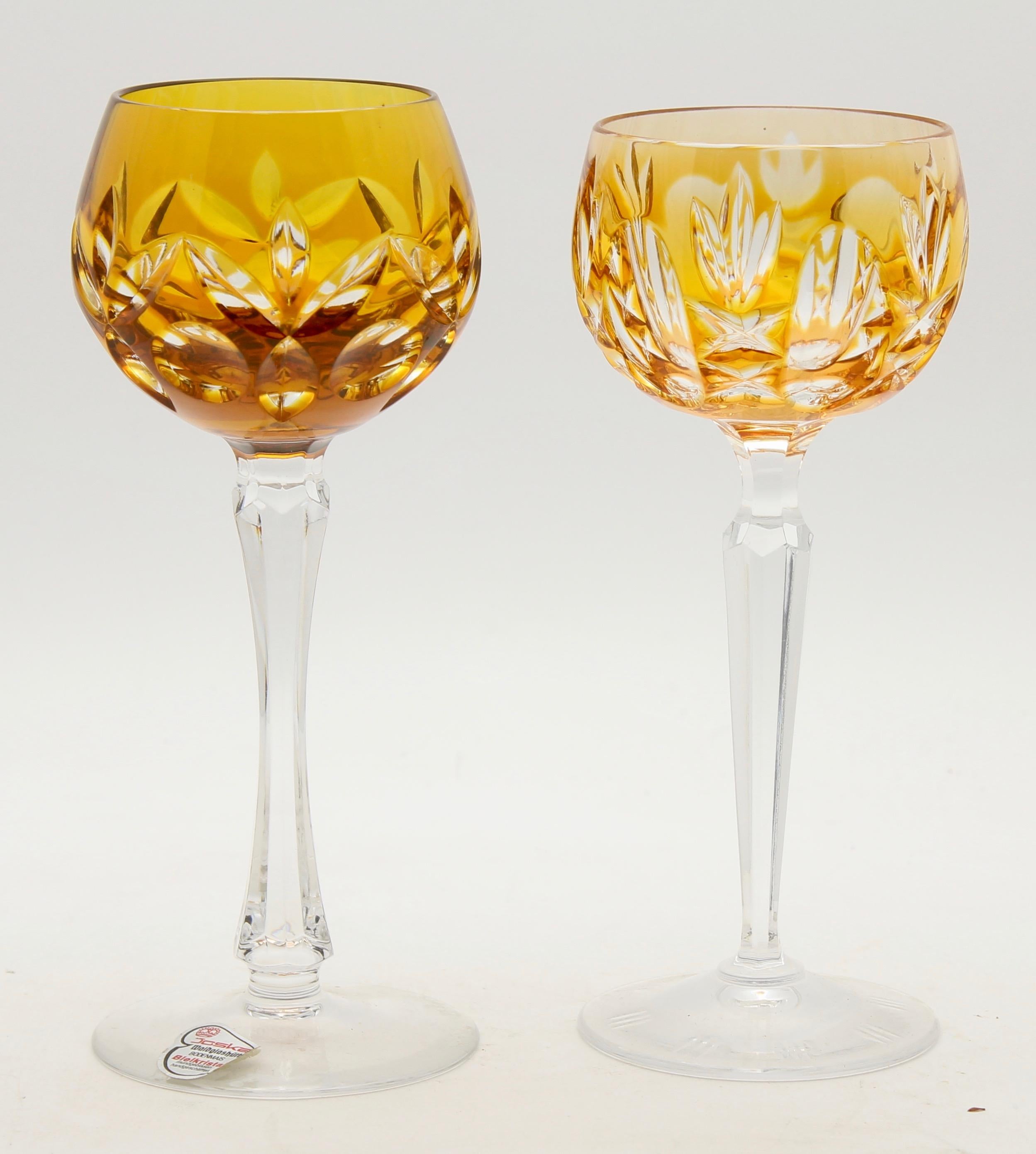 Faceted Crystal Mix Set of 18 Nachtmann Stem Glasses with Colored Overlay Cut to Clear