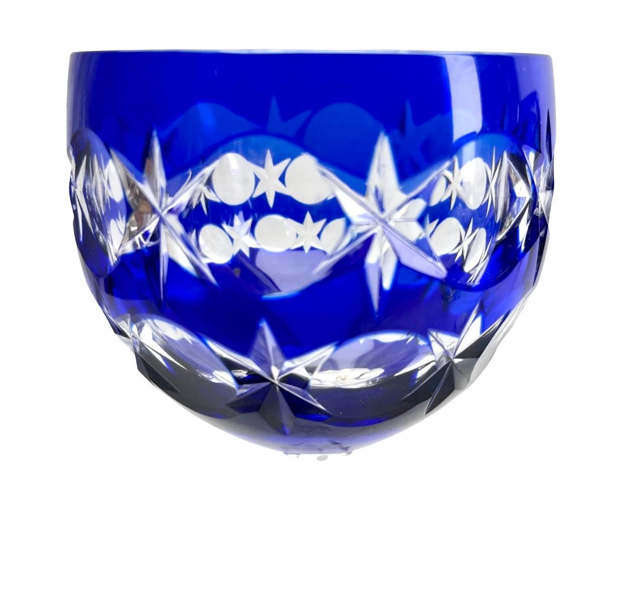 Crystal Mix Set of 6 Cobalt Stem Glasses with Overlay Cut to Clear For Sale 3