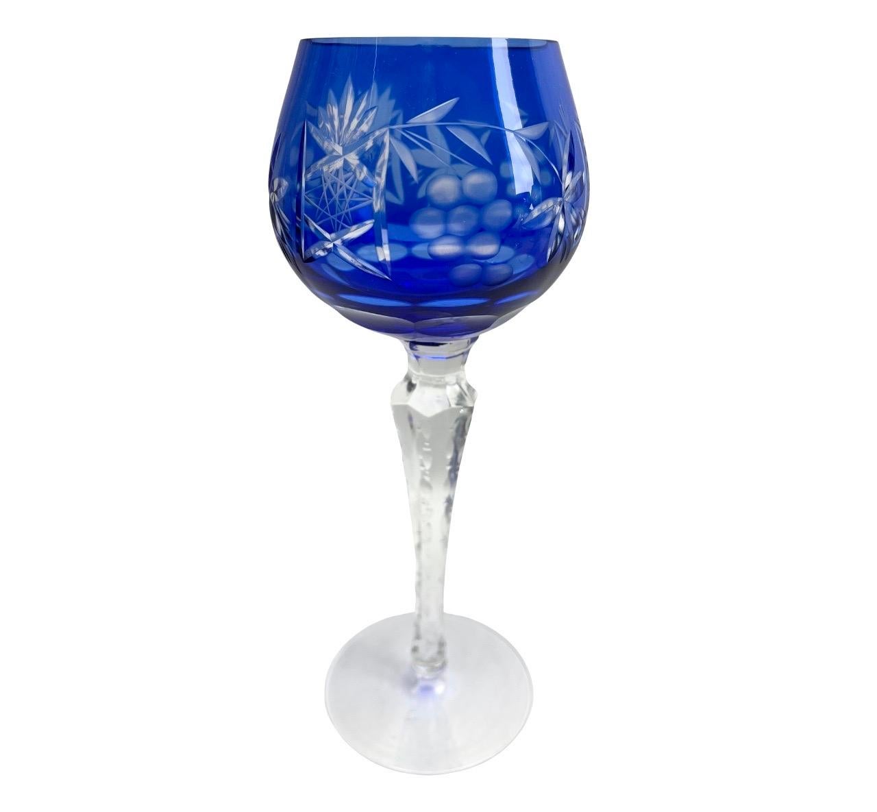 Crystal Mix Set of 6 Cobalt Stem Glasses with Overlay Cut to Clear For Sale 6