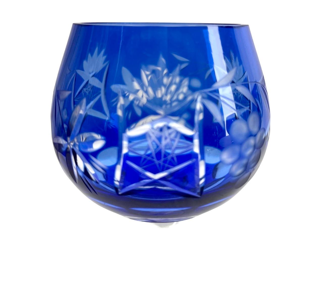 Crystal Mix Set of 6 Cobalt Stem Glasses with Overlay Cut to Clear For Sale 7