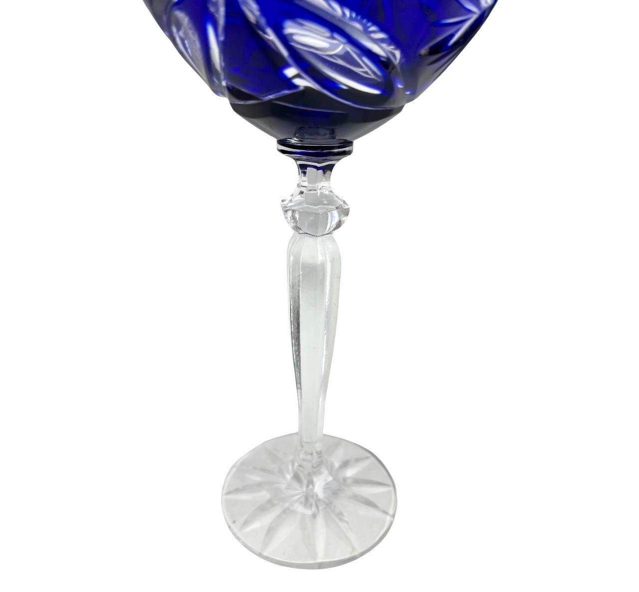 Crystal Mix Set of 6 Cobalt Stem Glasses with Overlay Cut to Clear For Sale 8