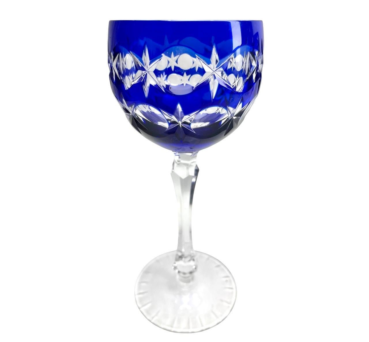 Crystal Mix Set of 6 Cobalt Stem Glasses with Overlay Cut to Clear For Sale 2