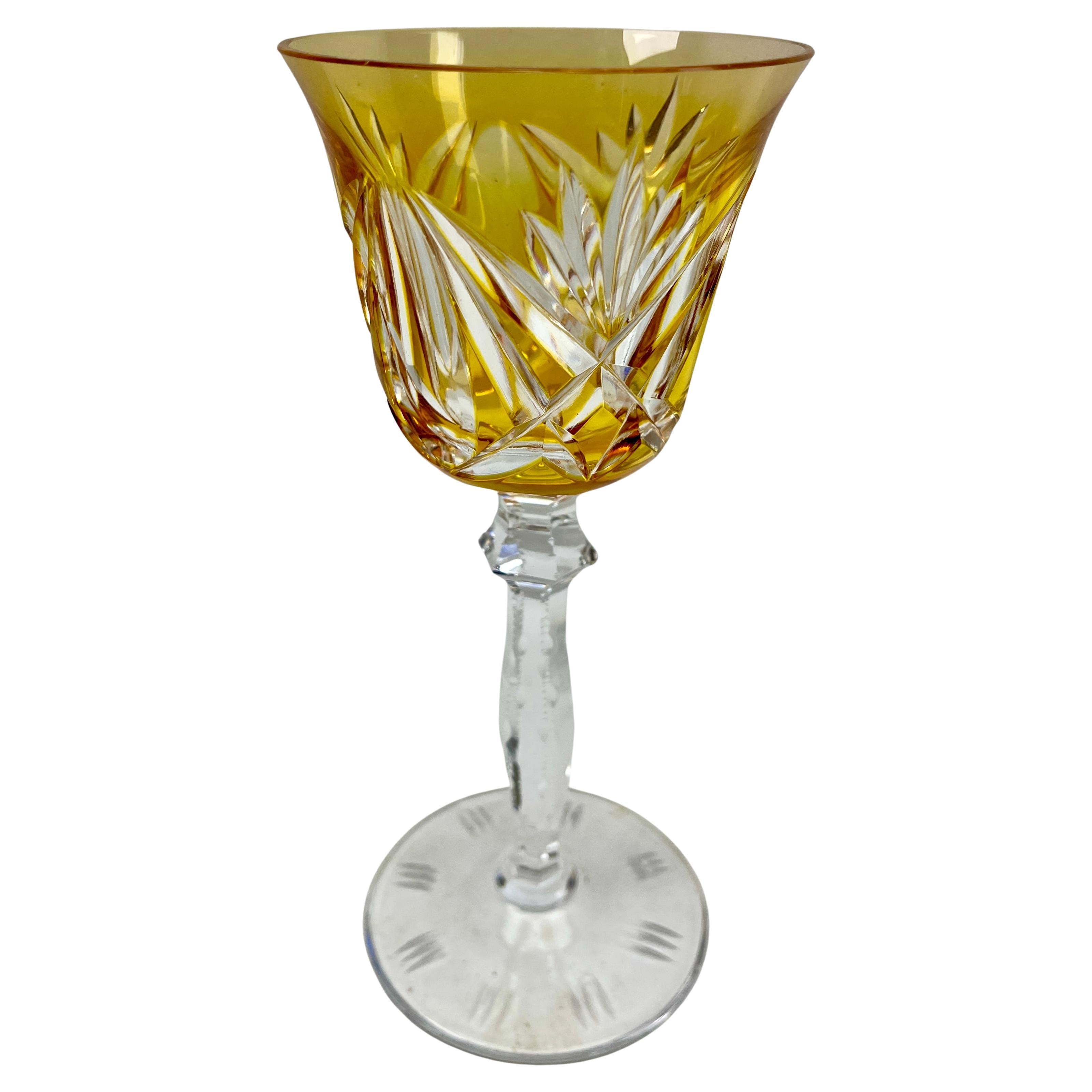 Mid-Century Modern Crystal Mix Set of 6 Nachtmann Stem Glasses with Colored Overlay Cut to Clear