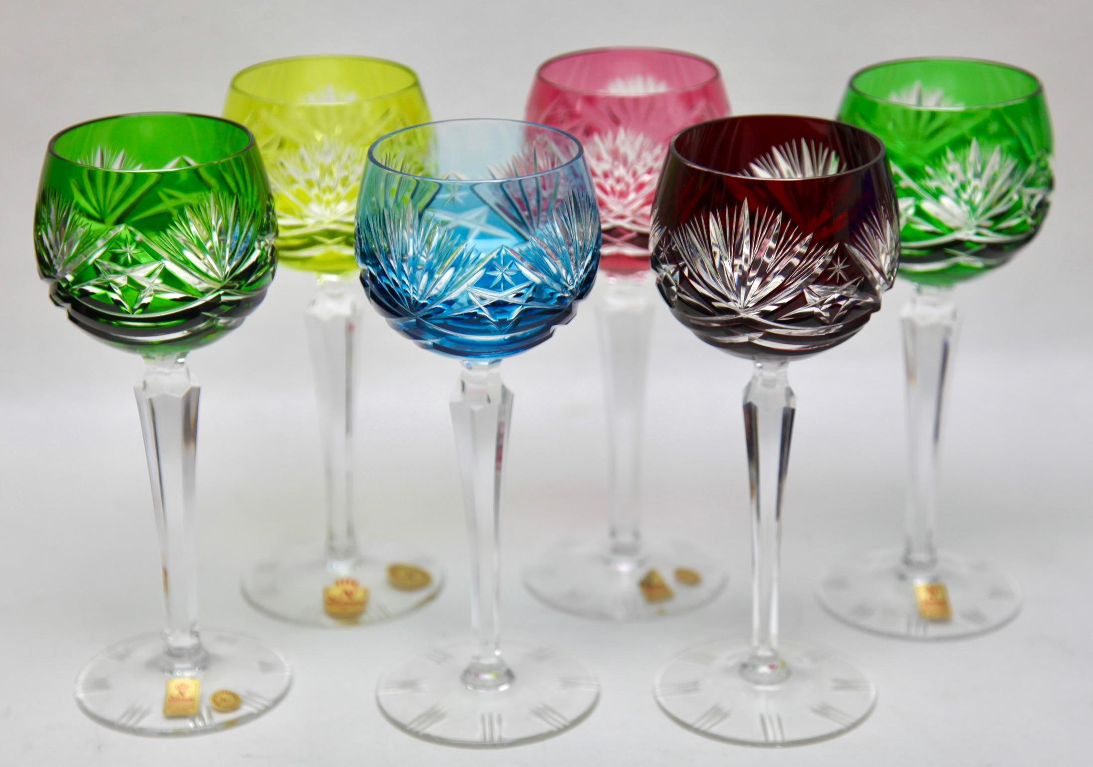 Set aus 6 Nachtmann Stem-Gläsern aus Kristallkristall mit farbigem Überzug, geschliffen und klar geschliffen (Moderne der Mitte des Jahrhunderts) im Angebot