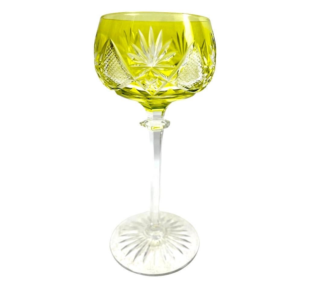 German Crystal Mix Set of 6 Nachtmann Stem Glasses with Colored Overlay Cut to Clear For Sale