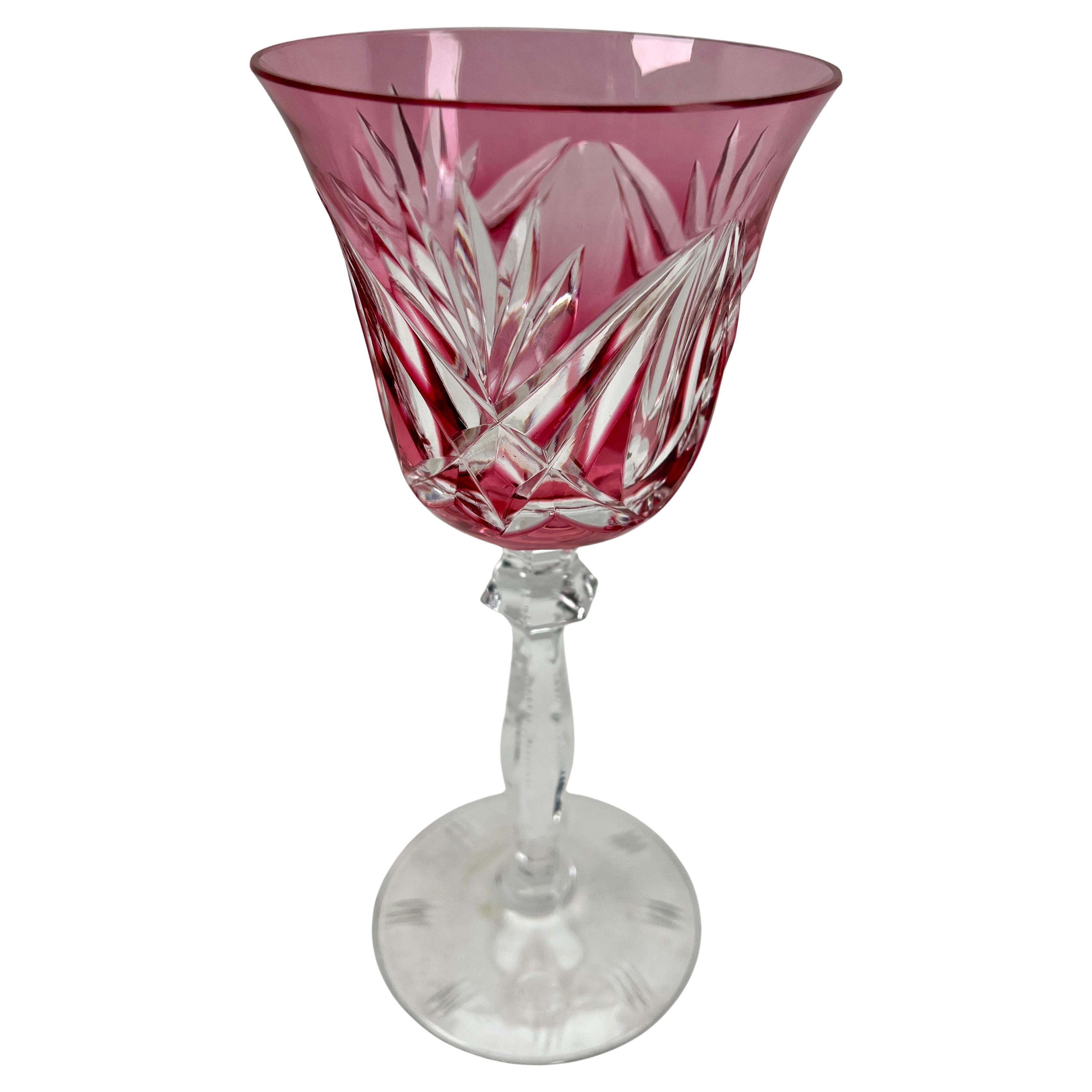 German Crystal Mix Set of 6 Nachtmann Stem Glasses with Colored Overlay Cut to Clear
