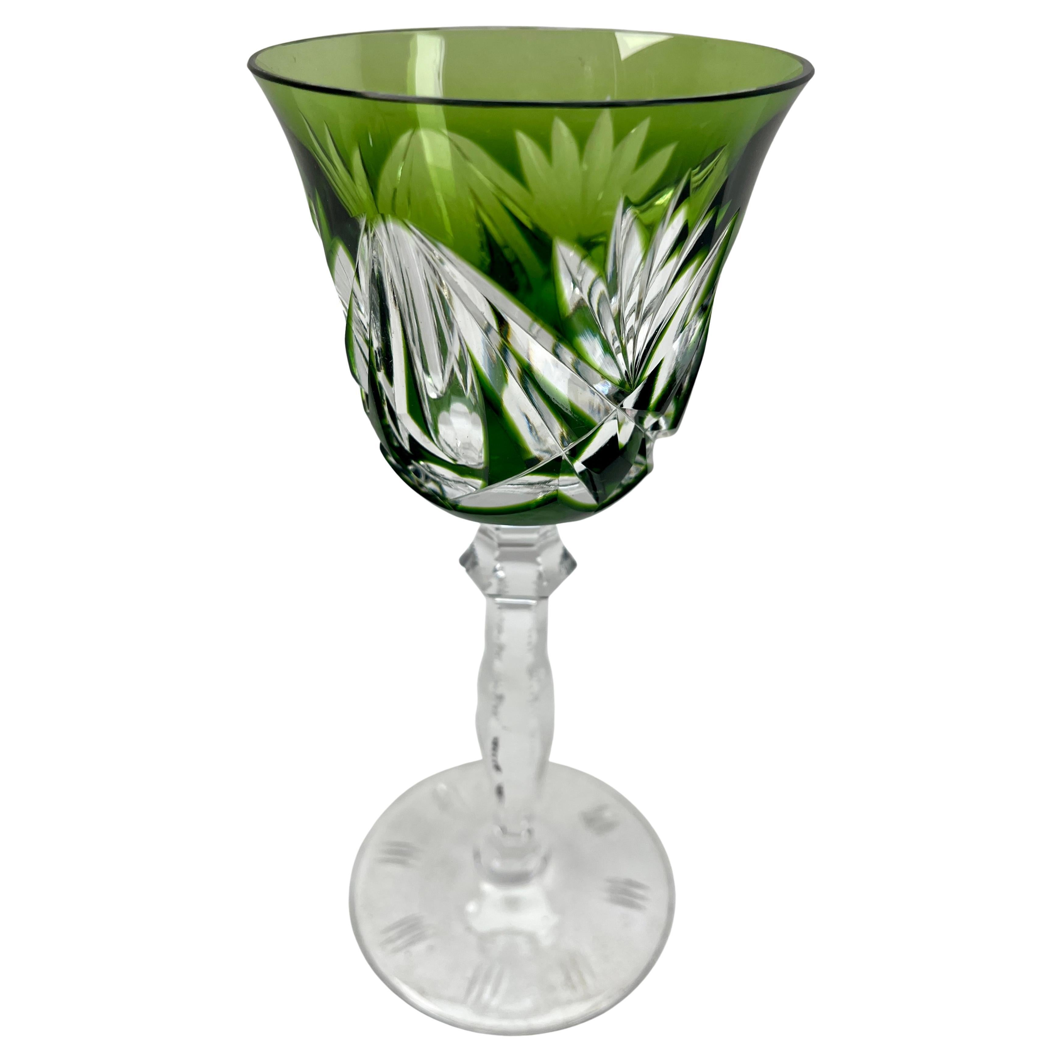 Hand-Crafted Crystal Mix Set of 6 Nachtmann Stem Glasses with Colored Overlay Cut to Clear