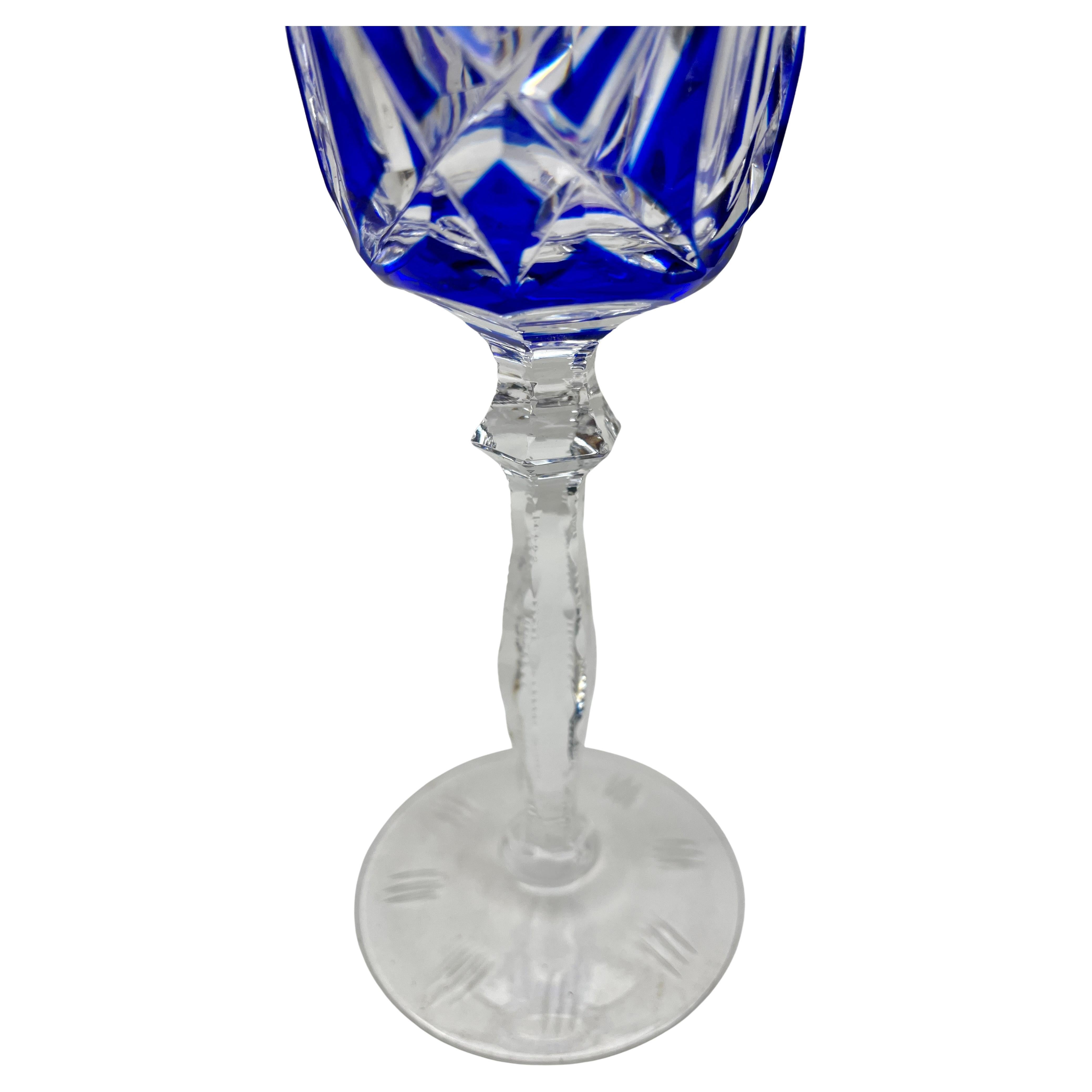 Mid-20th Century Crystal Mix Set of 6 Nachtmann Stem Glasses with Colored Overlay Cut to Clear