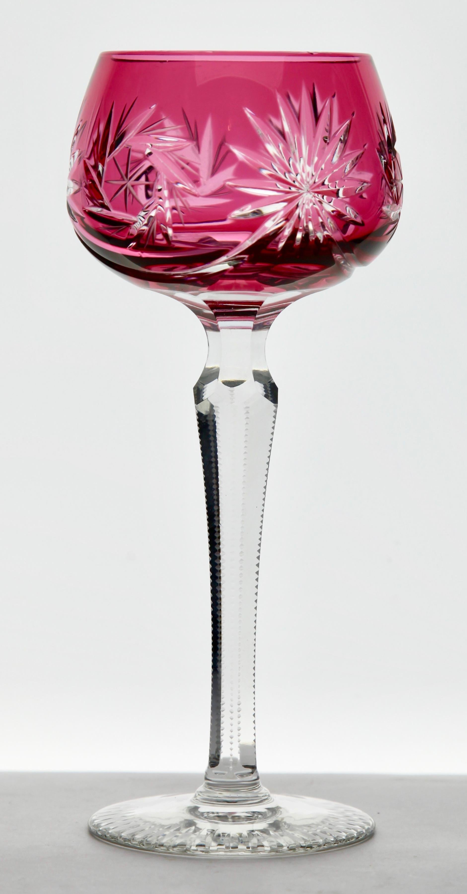 Faceted Crystal Mix Set of 6 Nachtmann Stem Glasses with Colored Overlay Cut to Clear