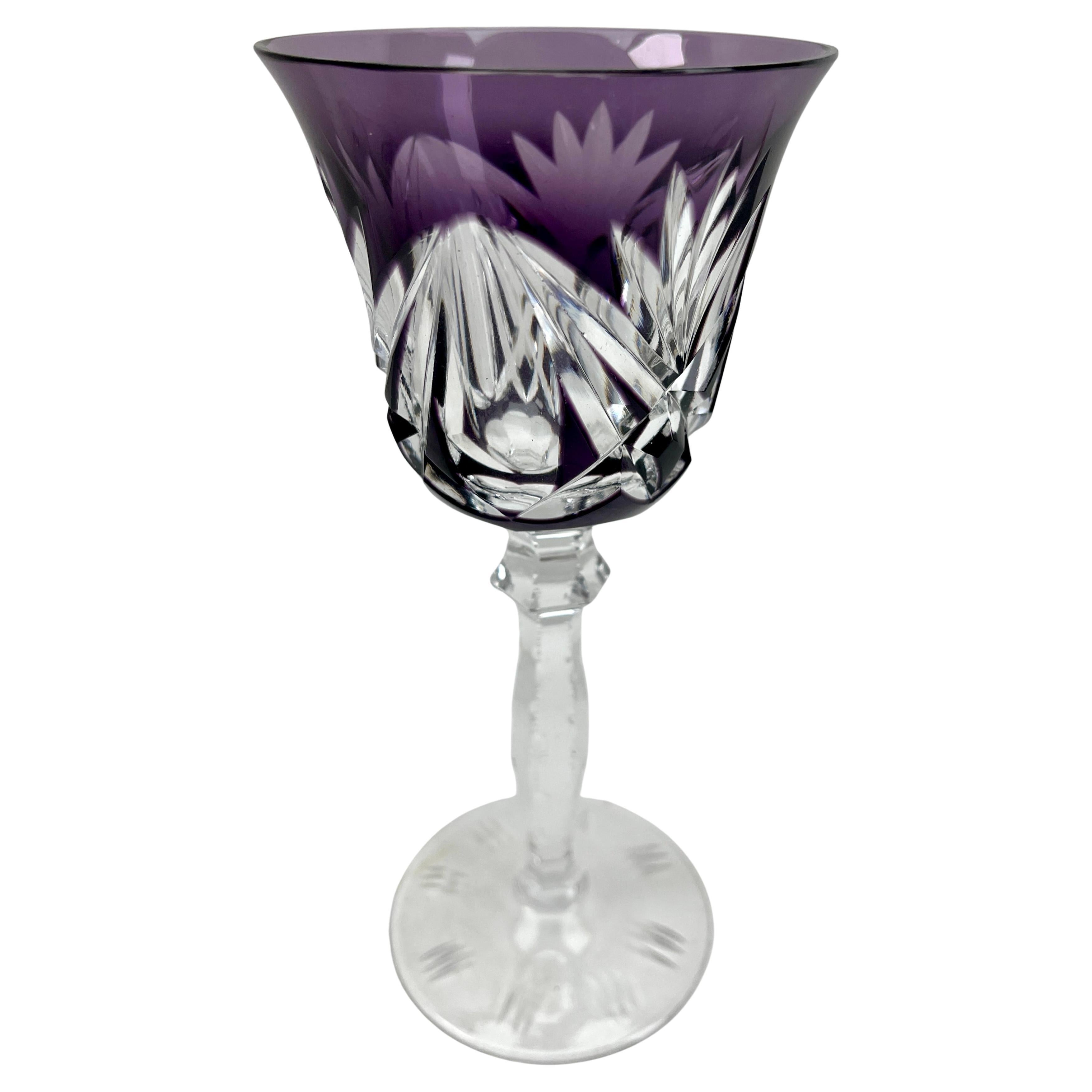Brass Crystal Mix Set of 6 Nachtmann Stem Glasses with Colored Overlay Cut to Clear