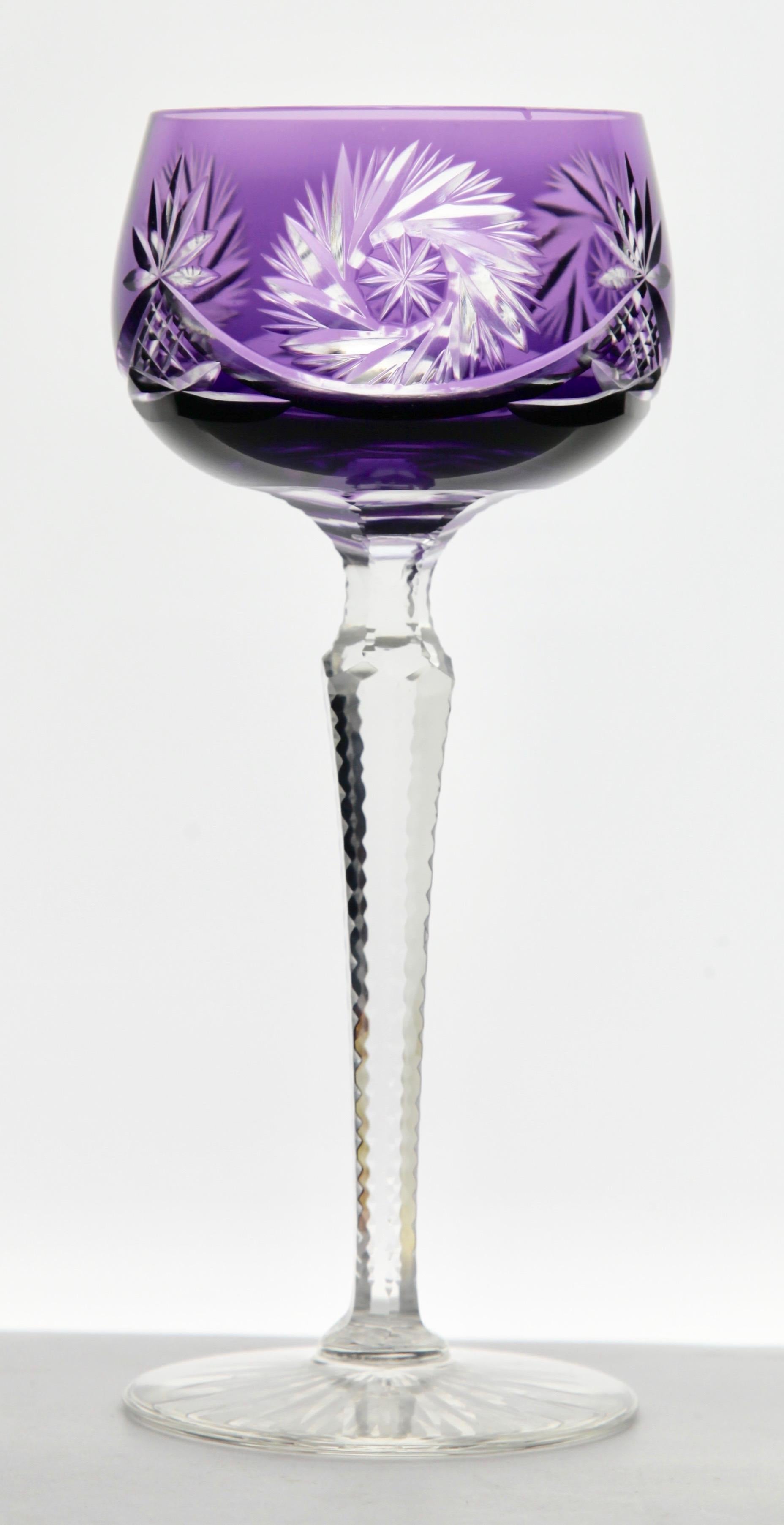 Crystal Mix Set of 6 Nachtmann Stem Glasses with Colored Overlay Cut to Clear In Good Condition In Verviers, BE