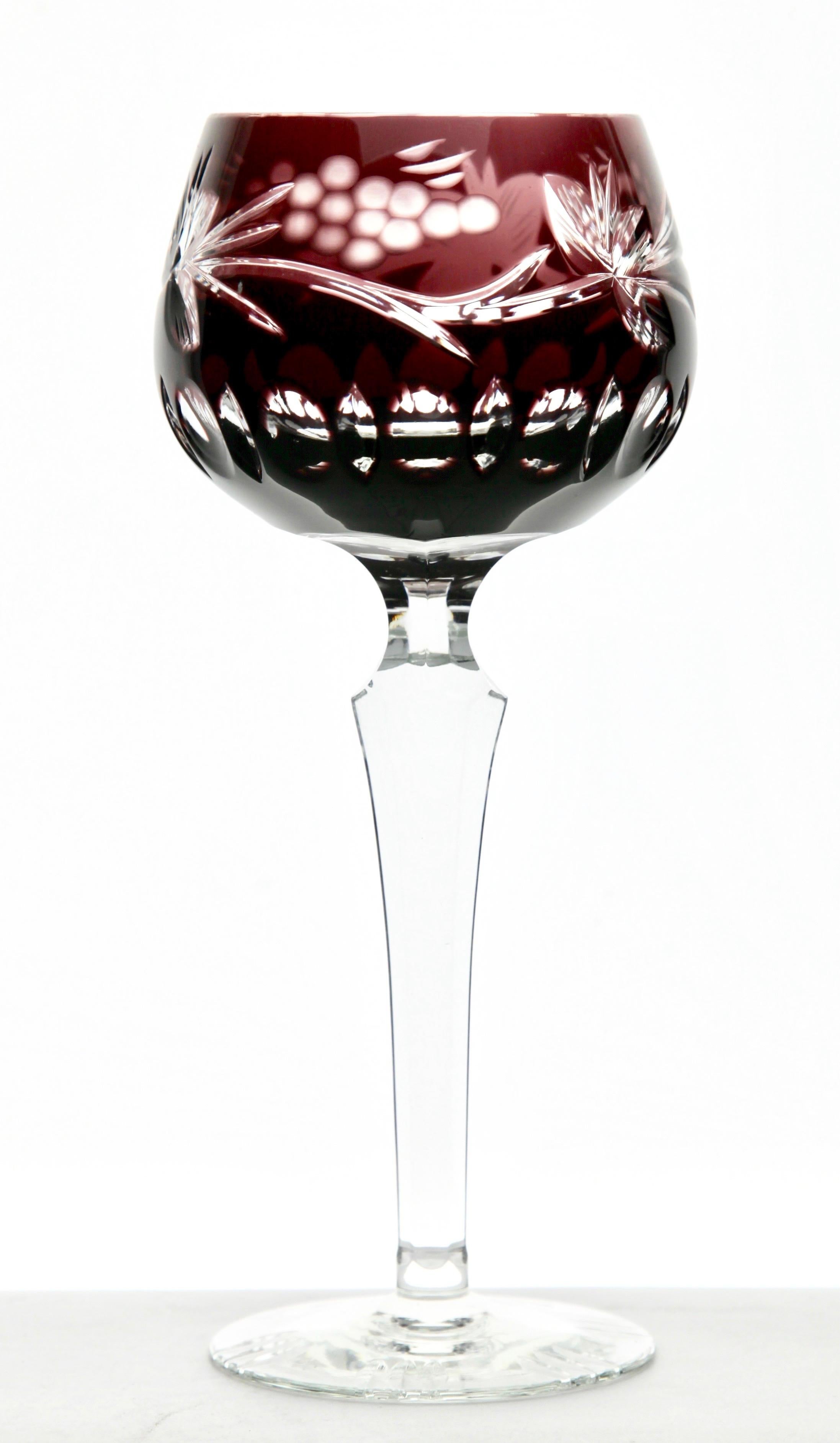 Crystal Mix Set of 6 Nachtmann Stem Glasses with Colored Overlay Cut to Clear In Good Condition In Verviers, BE