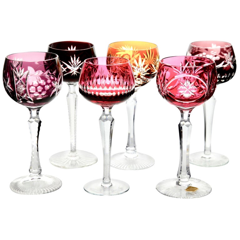 Crystal Mix Set Of 6 Nachtmann Stem Glasses With Colored Overlay Cut To Clear For Sale At 1stdibs 1stdibs