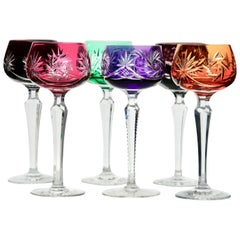 Crystal Mix Set of 6 Nachtmann Stem Glasses with Colored Overlay Cut to Clear