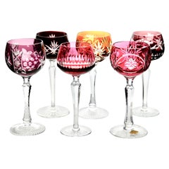 Crystal Mix Set of 6 Nachtmann Stem Glasses with Colored Overlay Cut to Clear