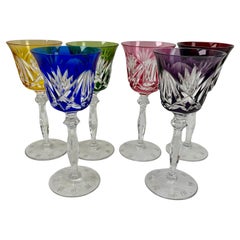 Crystal Mix Set of 6 Nachtmann Stem Glasses with Colored Overlay Cut to Clear